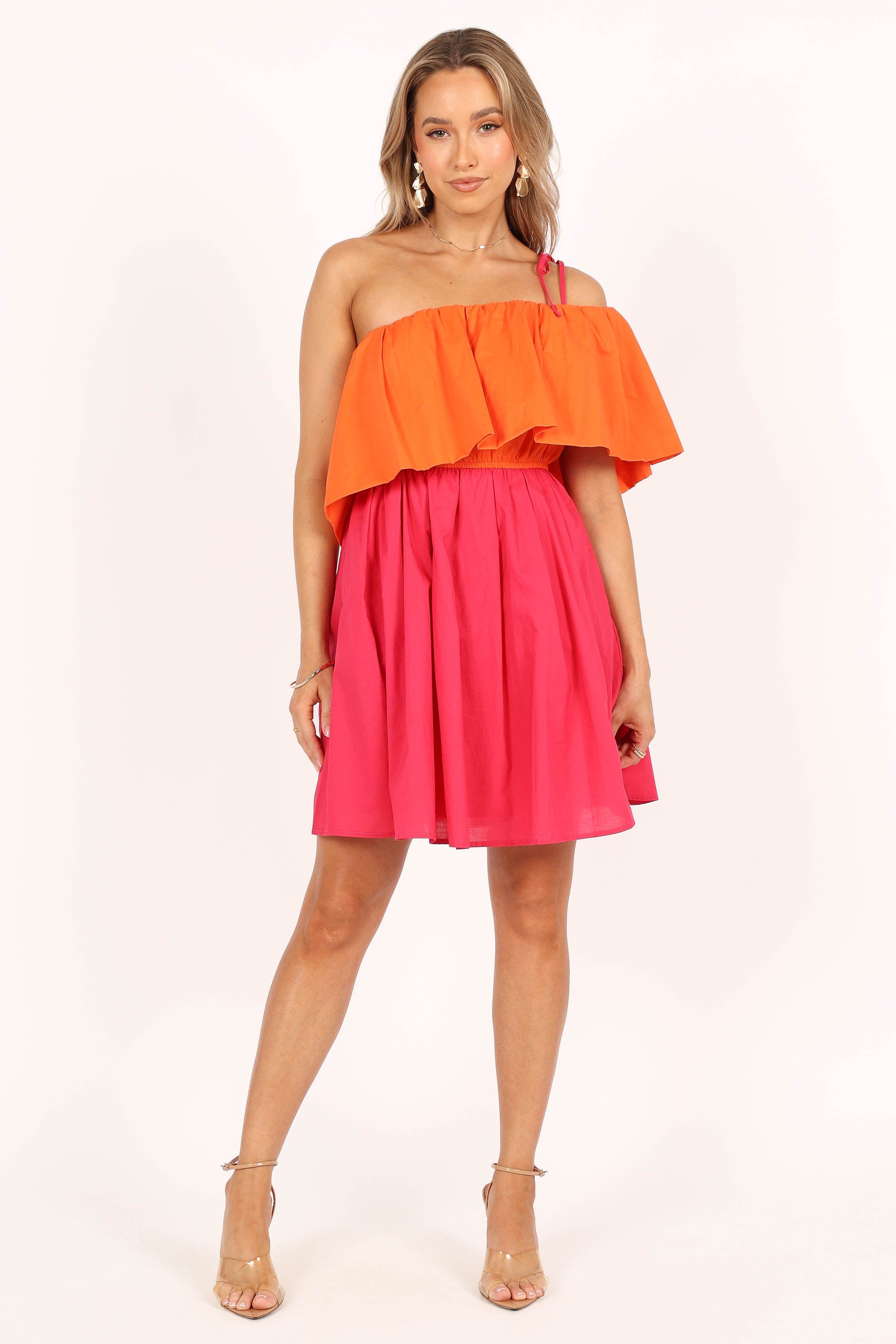 Maeva One Shoulder Mini Dress - Pink/Orange sold by Petal & Pup product image thumbnail 3