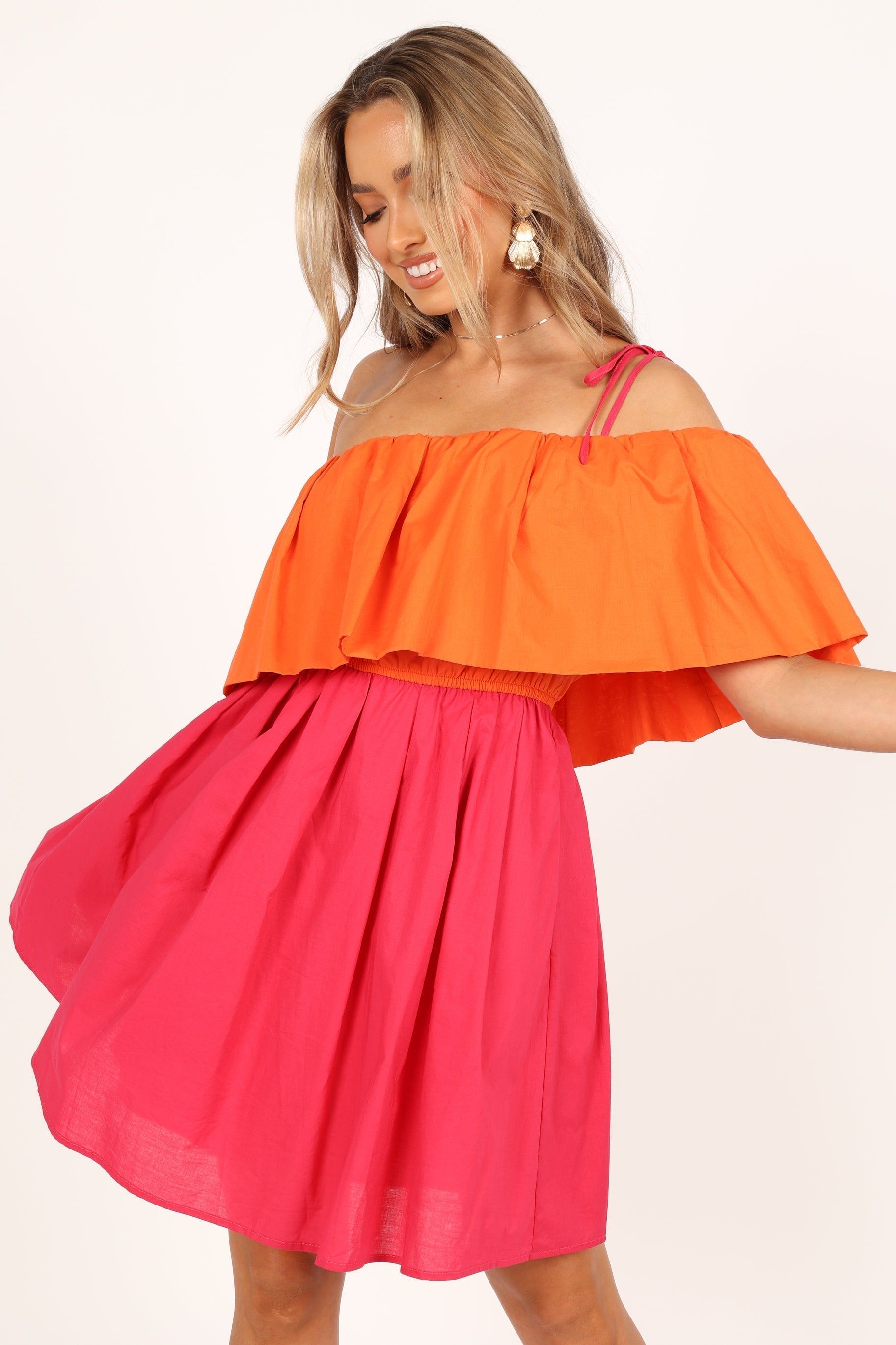 Maeva One Shoulder Mini Dress - Pink/Orange sold by Petal & Pup