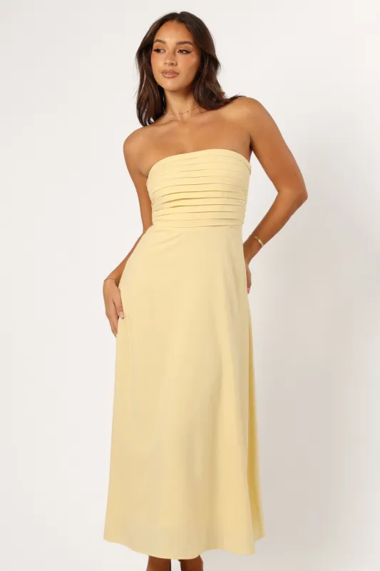 Kenna Strapless Maxi Dress - Butter Yellow sold by Petal & Pup