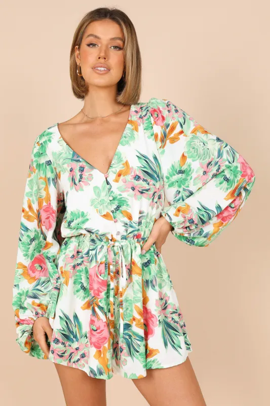 Lily Romper - Green Floral sold by Petal & Pup
