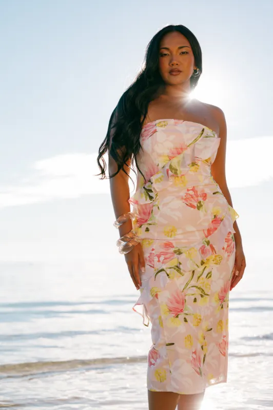 Willa Strapless Midi Dress - Acacia Blossom sold by Petal & Pup