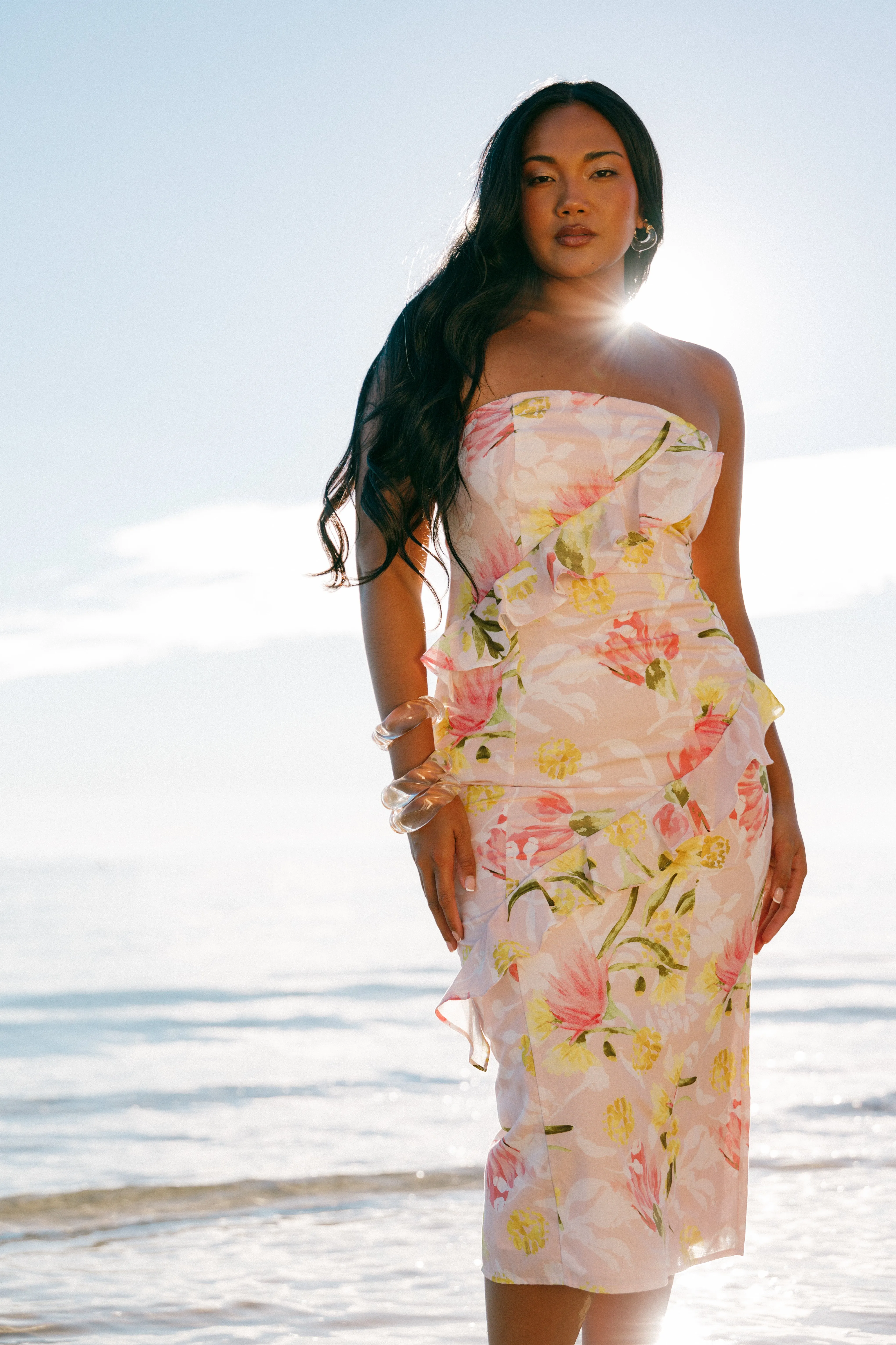 Willa Strapless Midi Dress - Acacia Blossom sold by Petal & Pup