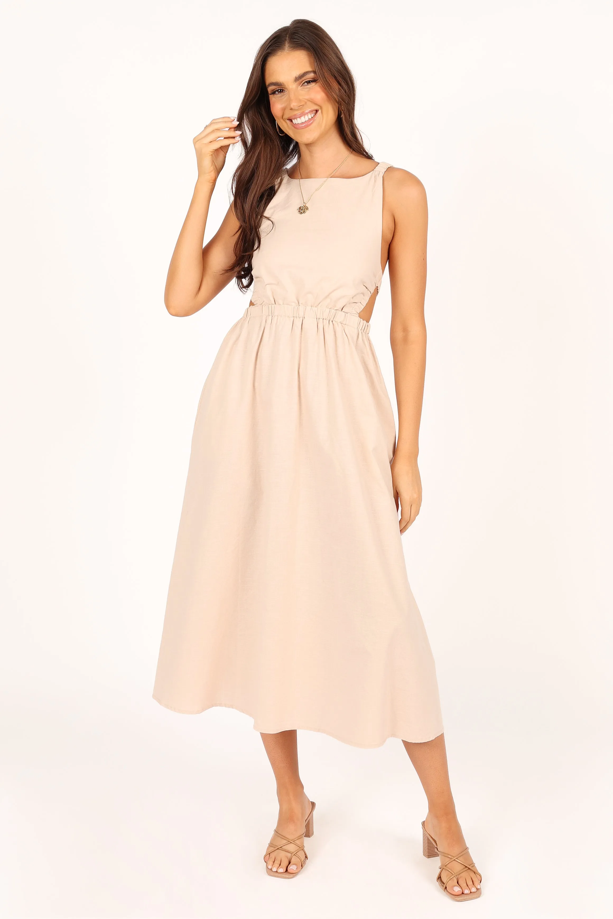 Aubrey Cutout Midi Dress - Beige sold by Petal & Pup product image thumbnail 3