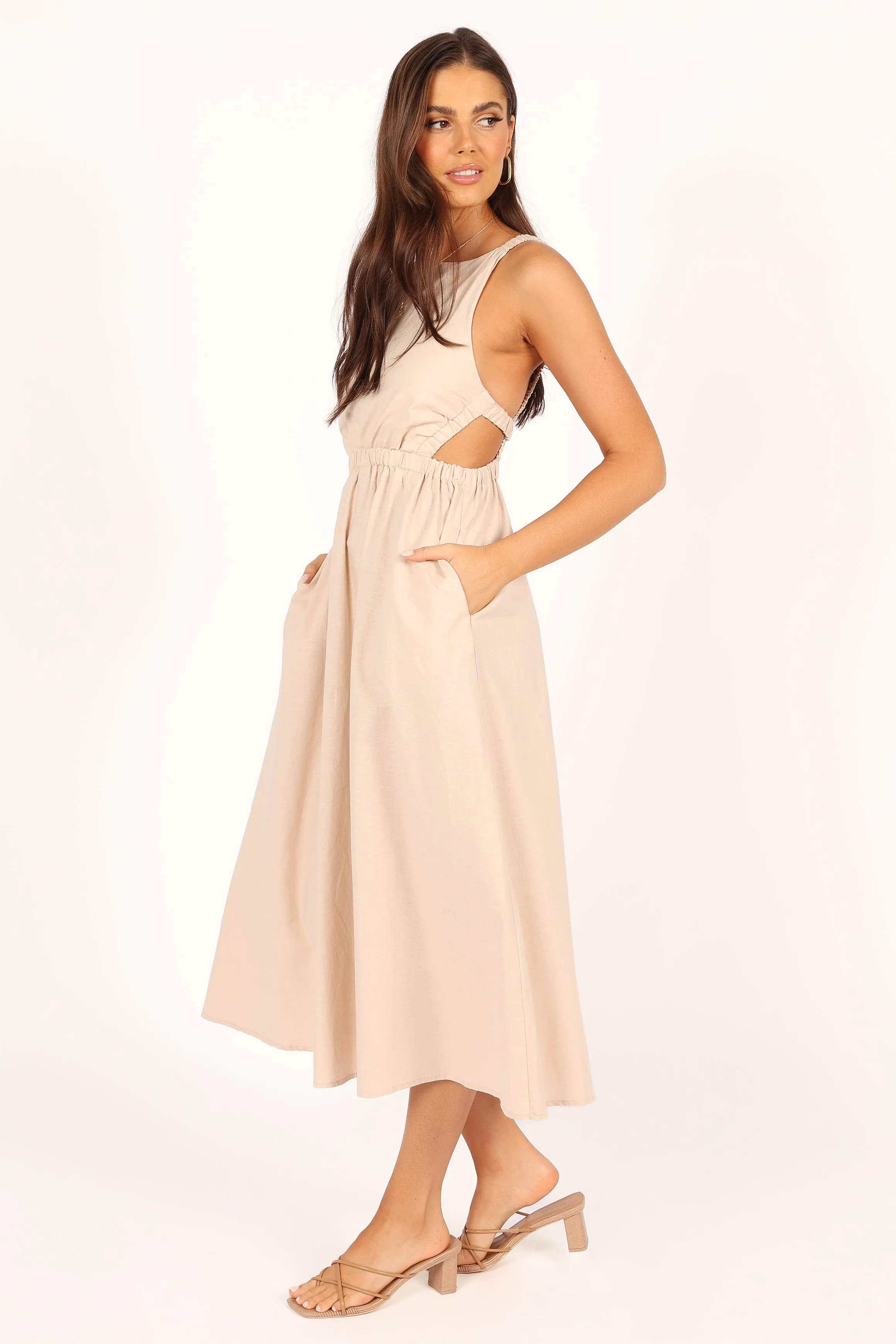 Aubrey Cutout Midi Dress - Beige sold by Petal & Pup product image thumbnail 5