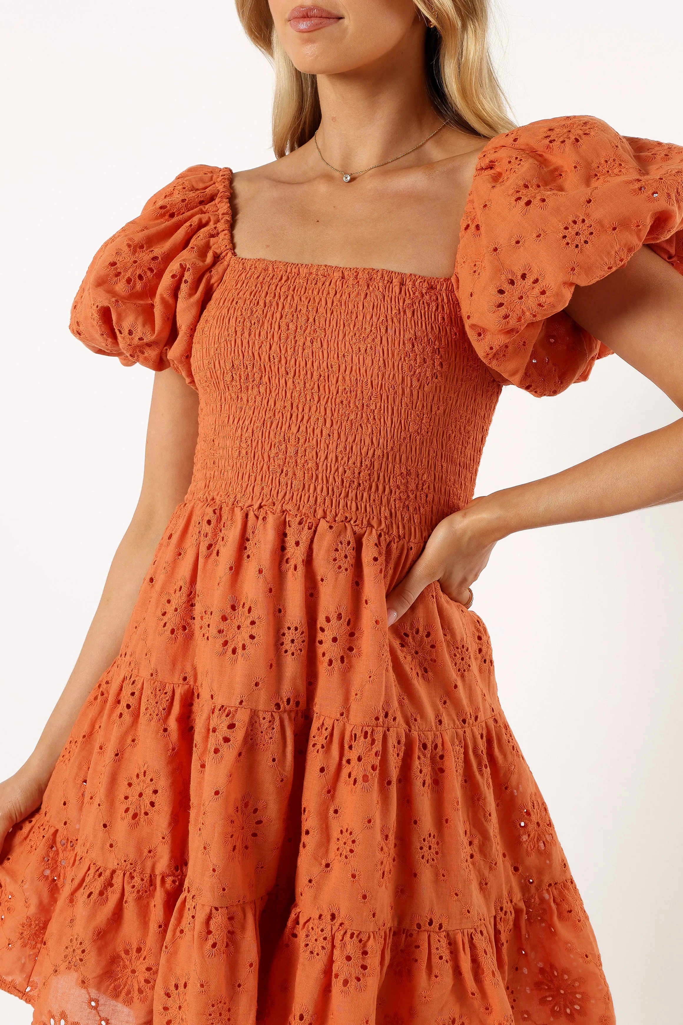 Carmello Puff Sleeve Mini Dress - Orange sold by Petal & Pup product image thumbnail 2
