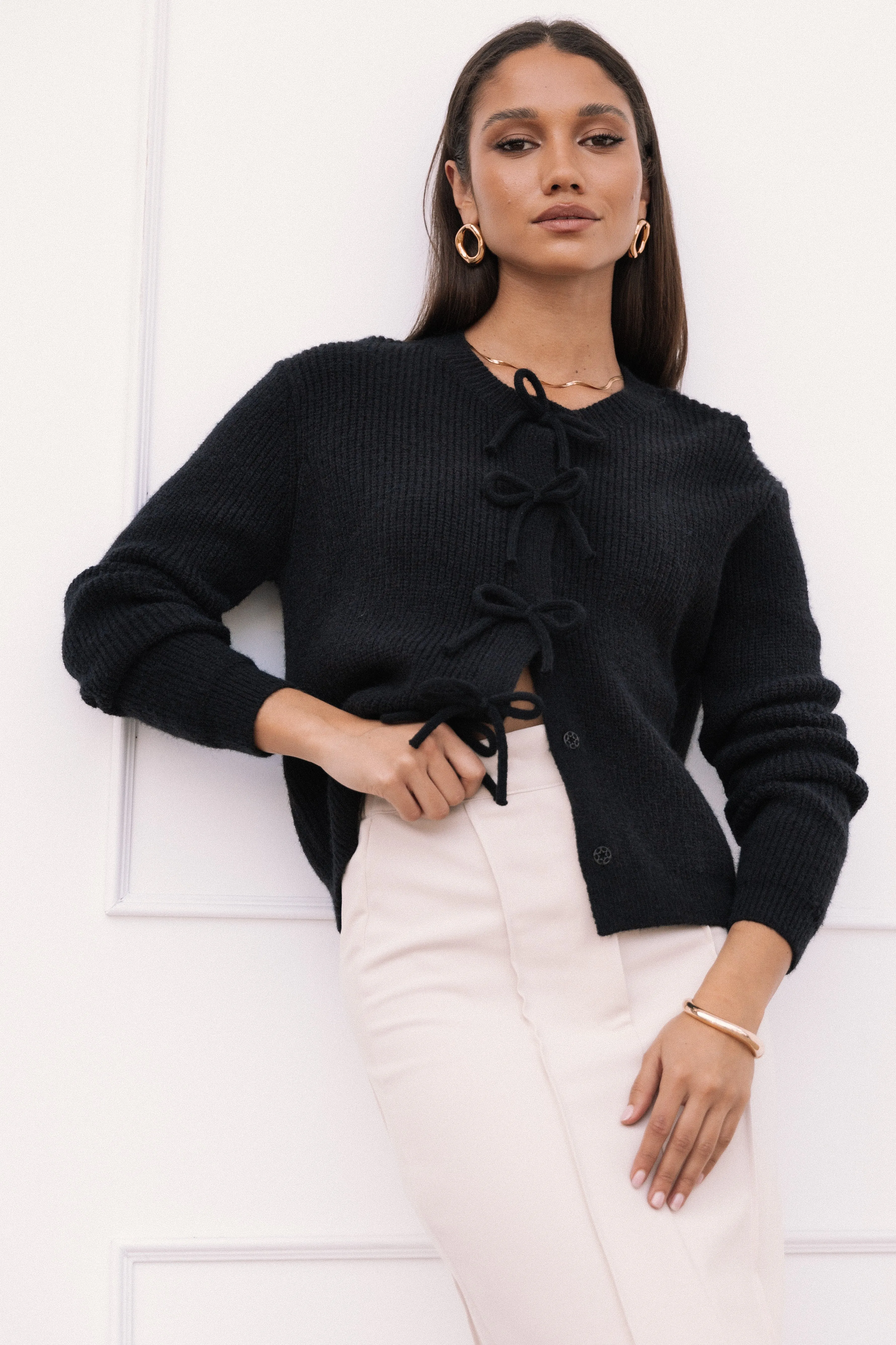 Wilde Bow Front Cardigan - Black sold by Petal & Pup