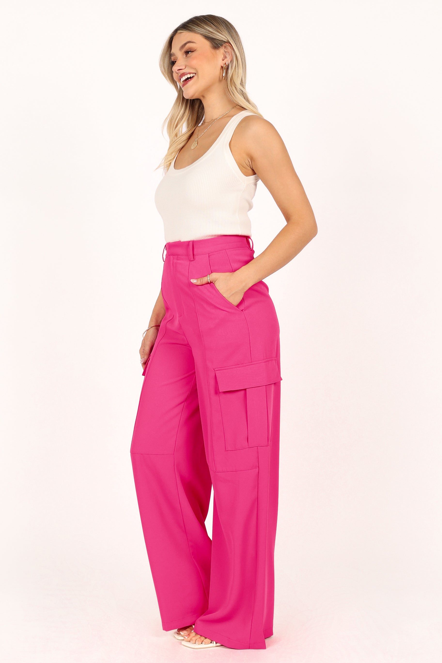 Khloe High Waisted Pant - Bright Pink sold by Petal & Pup product image thumbnail 4