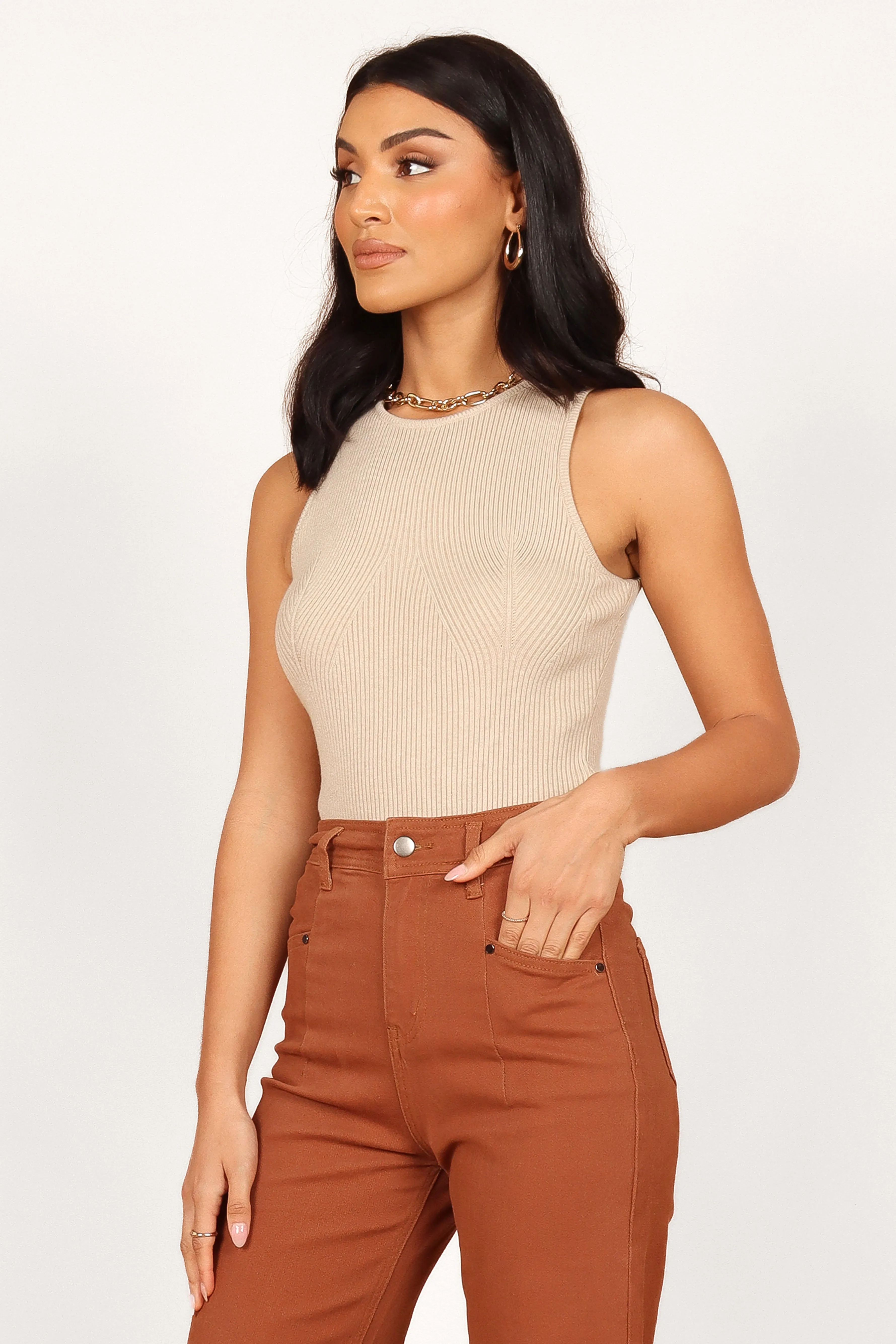 Davie Ribbed Tank Top - Beige sold by Petal & Pup product image thumbnail 2