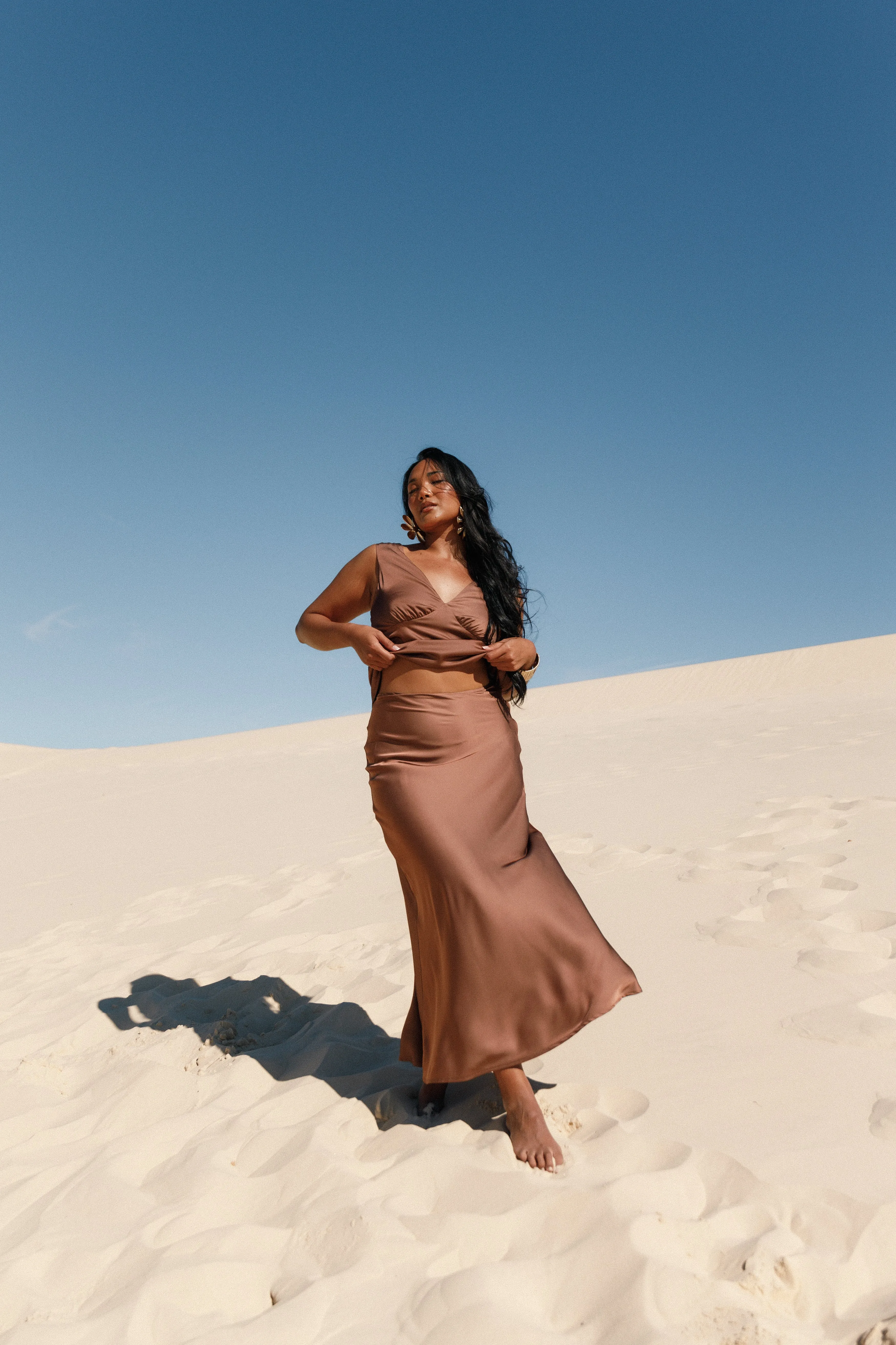 Nellie Satin Midi Skirt - Banksia Brown sold by Petal & Pup