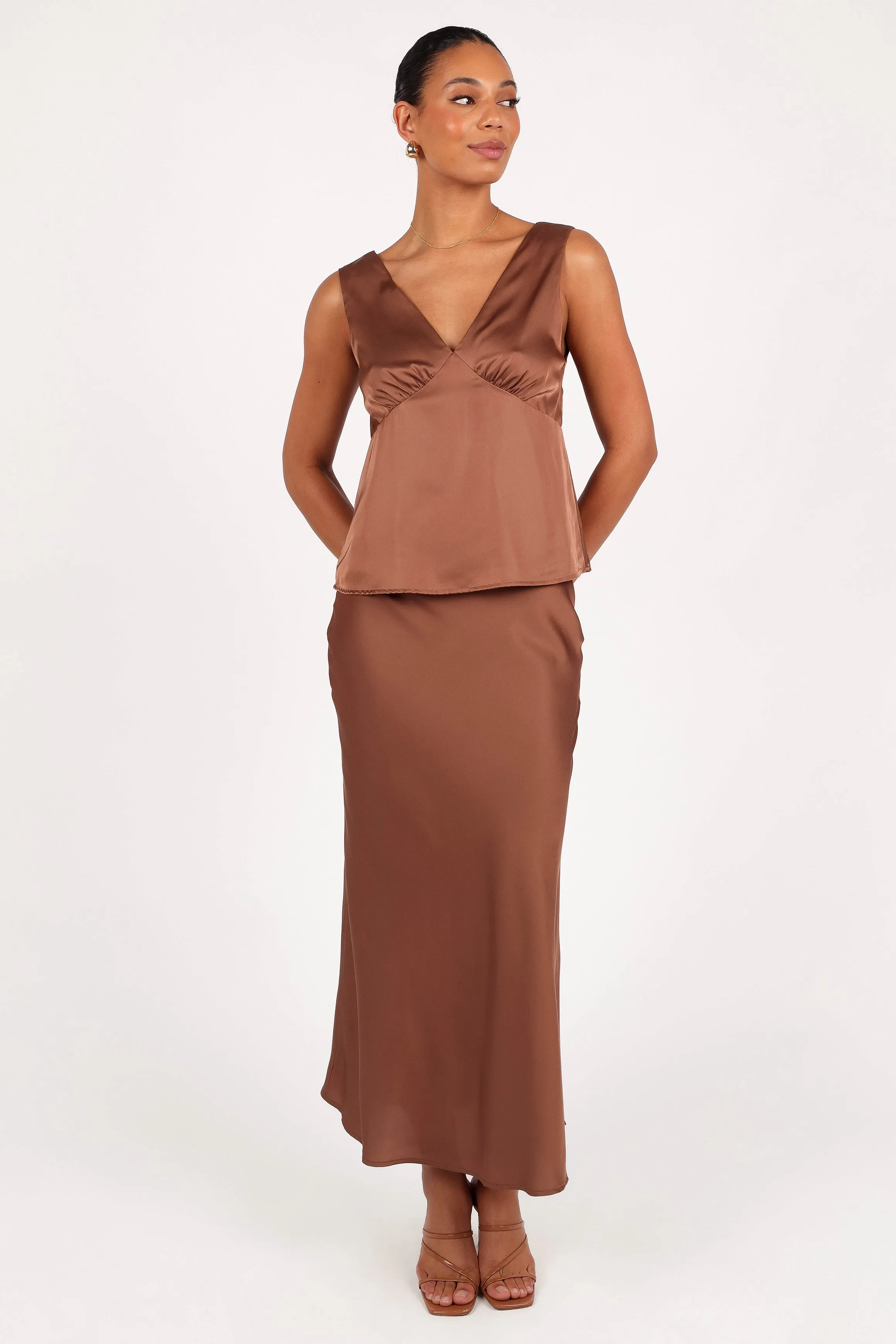 Nellie Satin Midi Skirt - Banksia Brown sold by Petal & Pup product image thumbnail 3