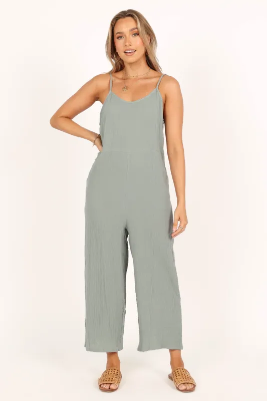 Rhanni Straight Leg Jumpsuit - Sage sold by Petal & Pup