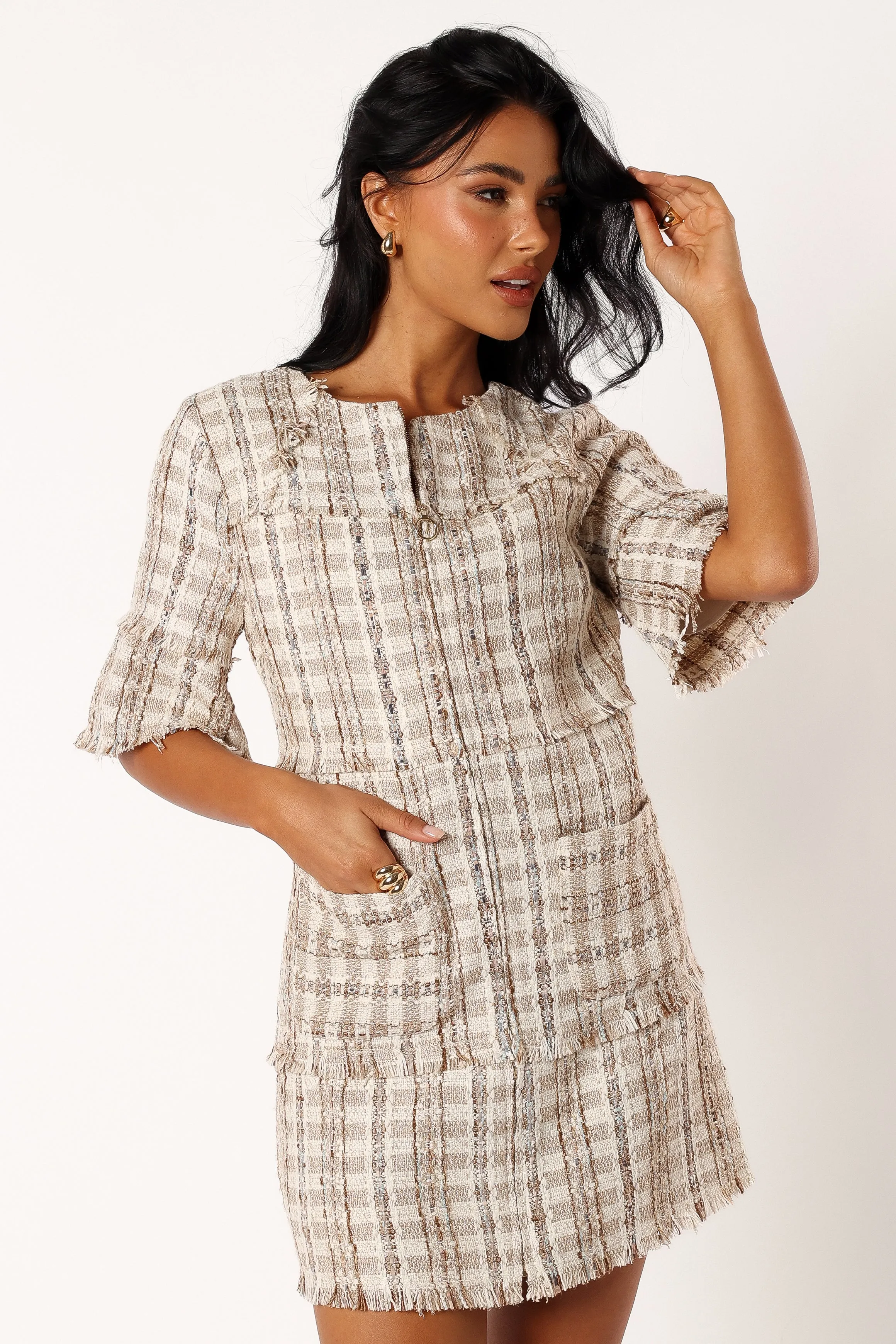 Calloway Mini Dress - Cream Tweed sold by Petal & Pup