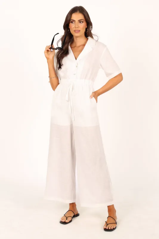 Oliver Linen Jumpsuit - White made by Petal & Pup