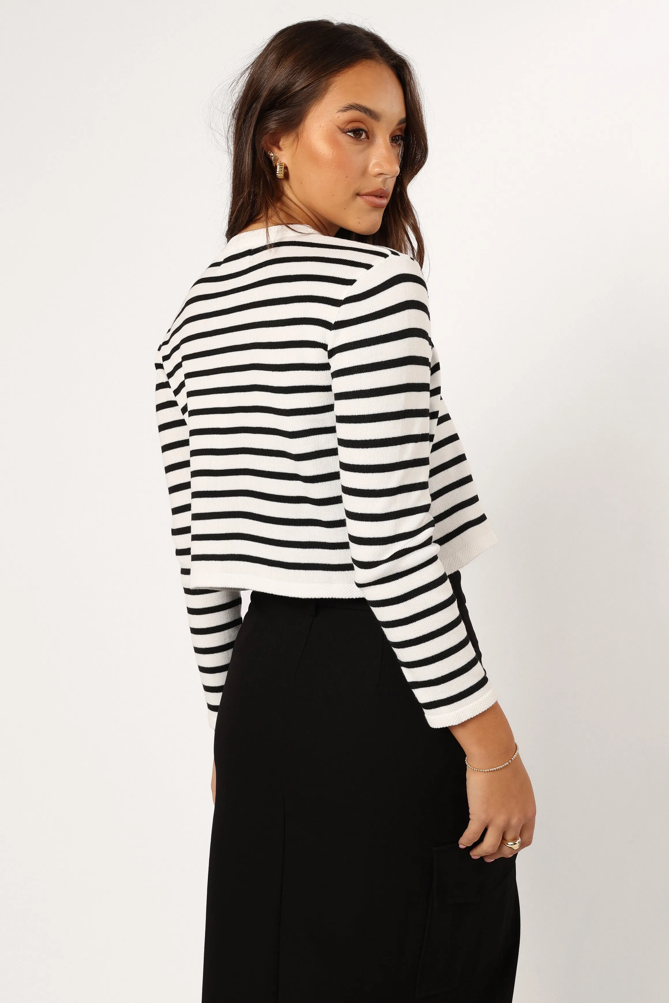 Cynthia Striped Button Front Cardigan - Black/Cream sold by Petal & Pup product image thumbnail 5