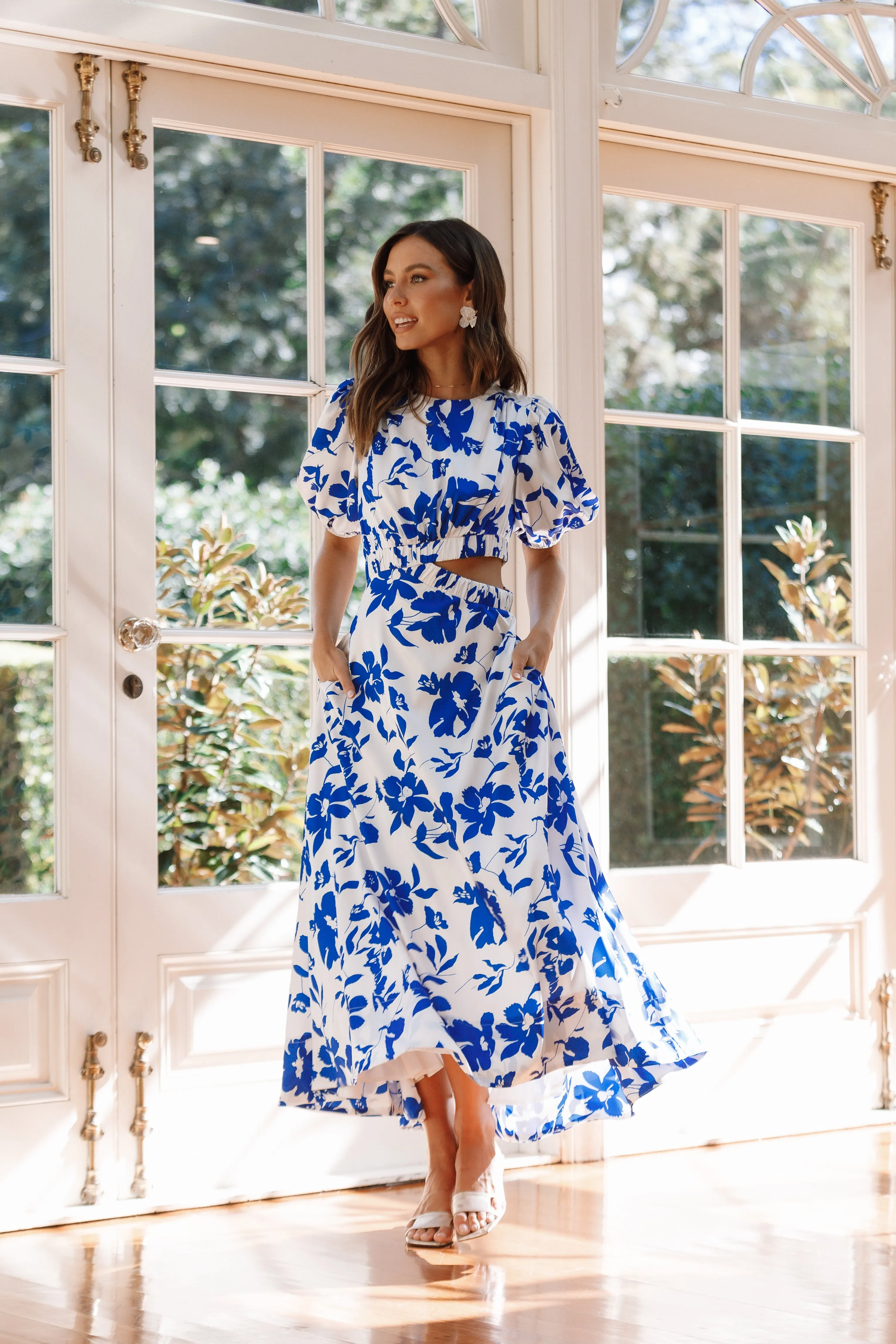 Aminah Puff Sleeve Dress - Blue Floral sold by Petal & Pup
