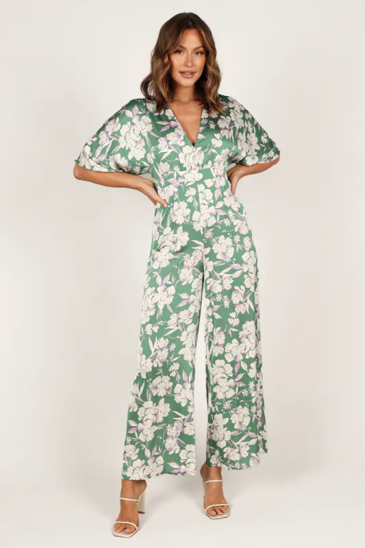 Rosalyn Jumpsuit - Green Floral sold by Petal & Pup