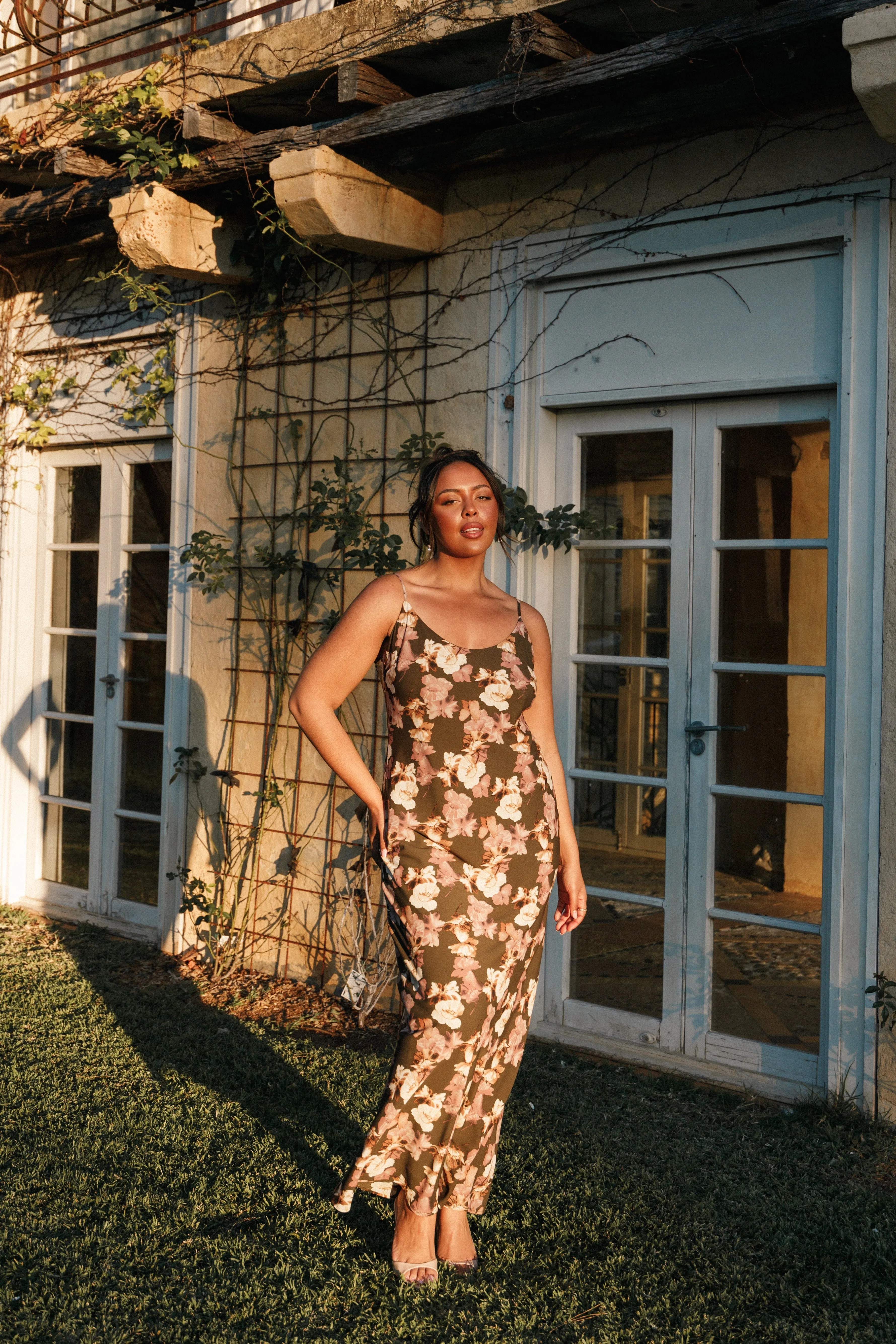 Jamie Maxi Slip Dress - Olive Floral sold by Petal & Pup