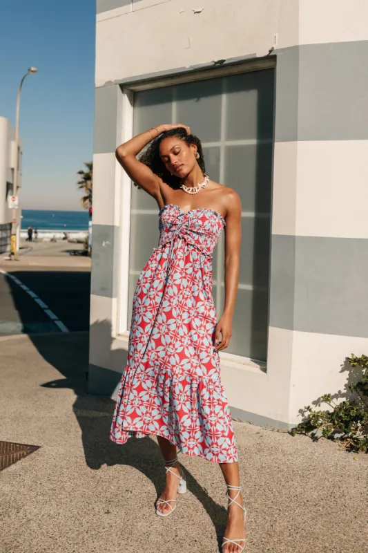 Dayton Strapless Midi Dress - Red Blue made by Petal & Pup