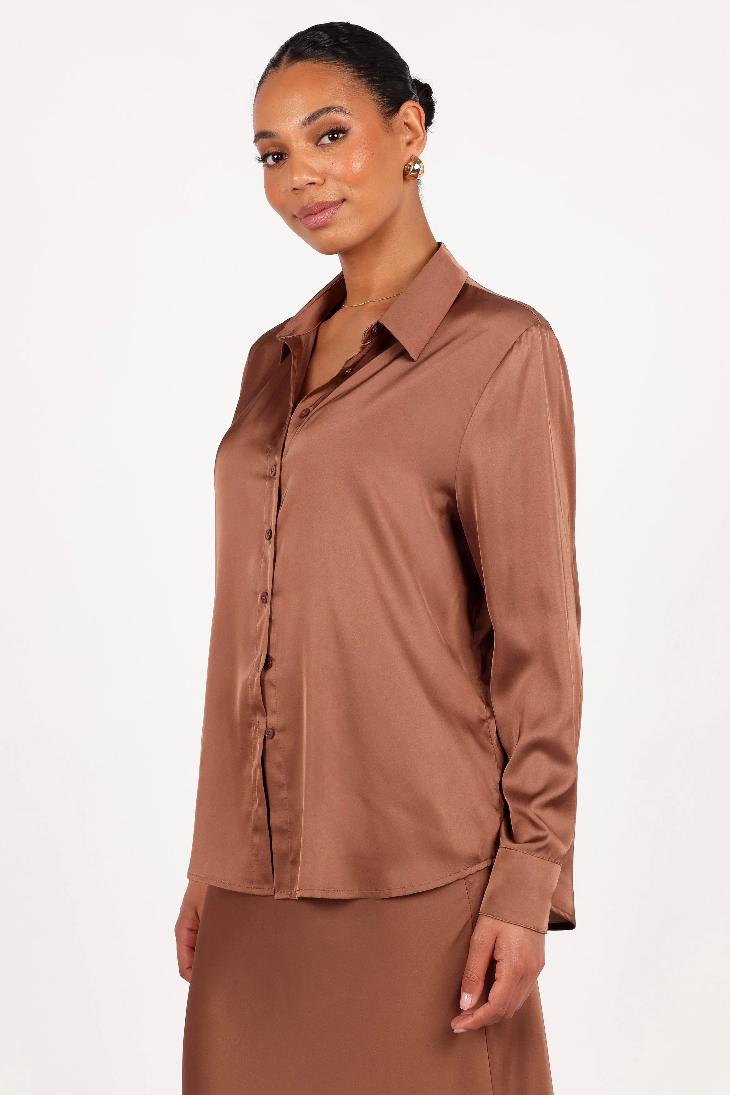Narissa Satin Shirt - Banksia Brown sold by Petal & Pup product image thumbnail 4
