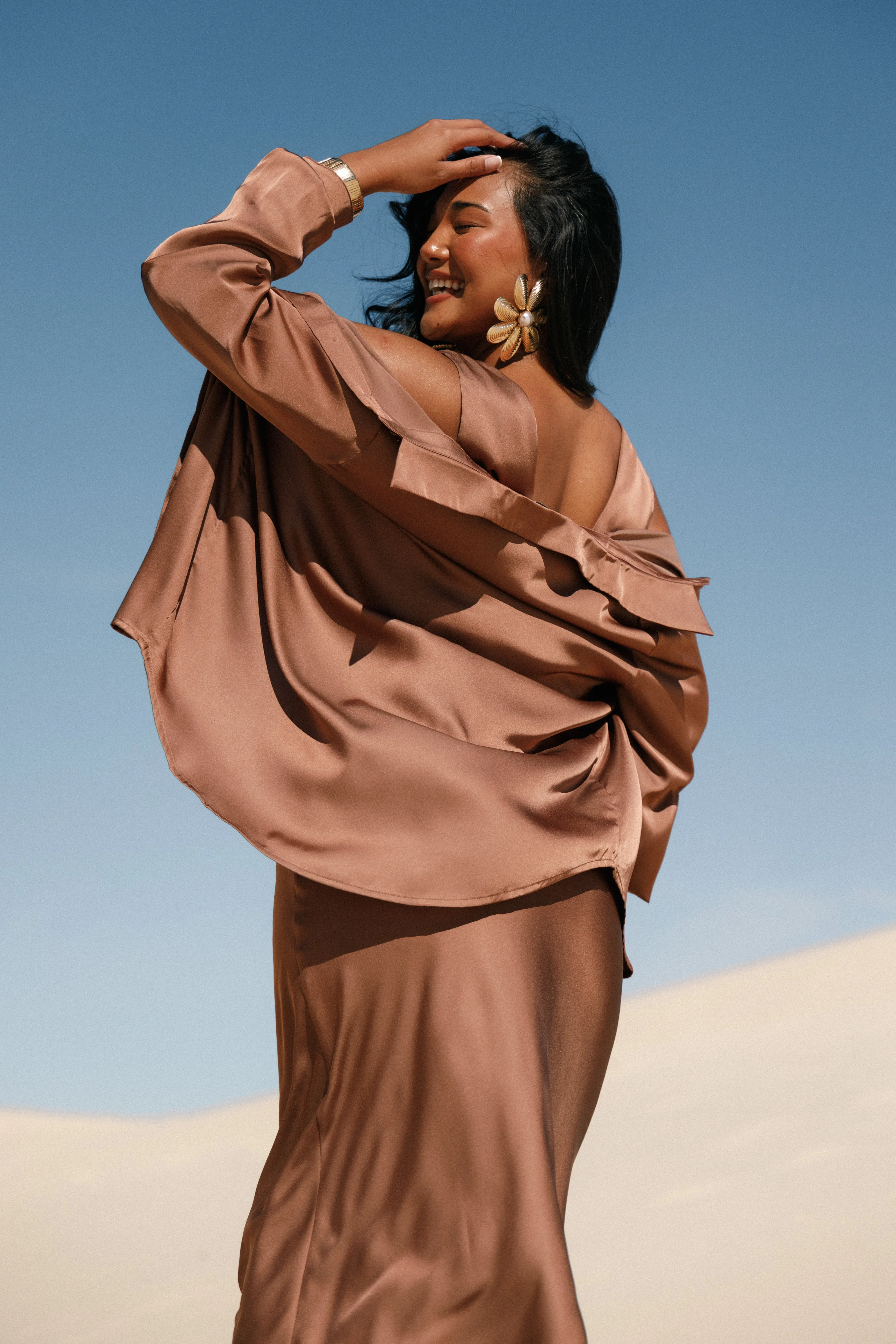 Narissa Satin Shirt - Banksia Brown sold by Petal & Pup