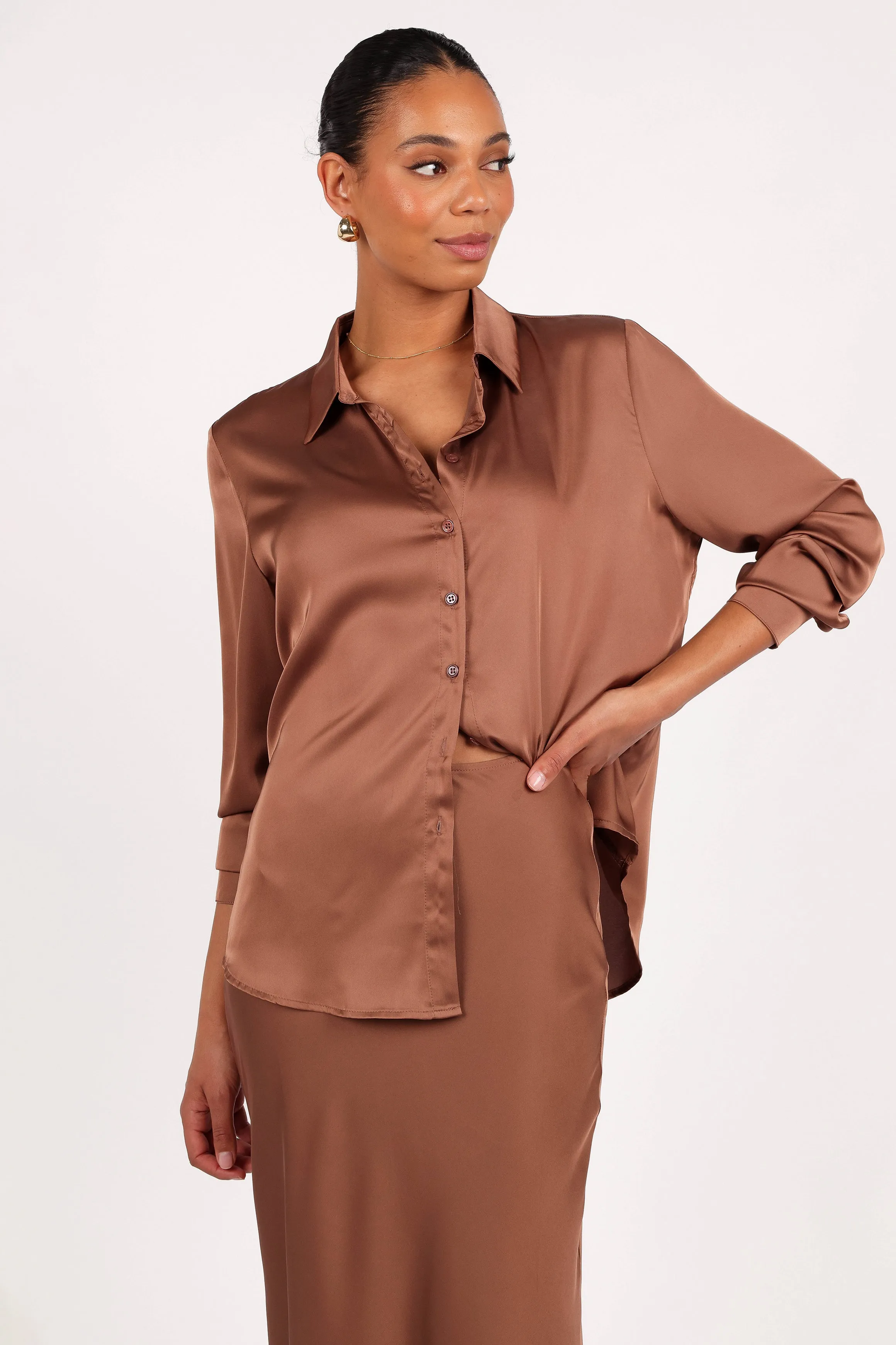 Narissa Satin Shirt - Banksia Brown sold by Petal & Pup product image thumbnail 2