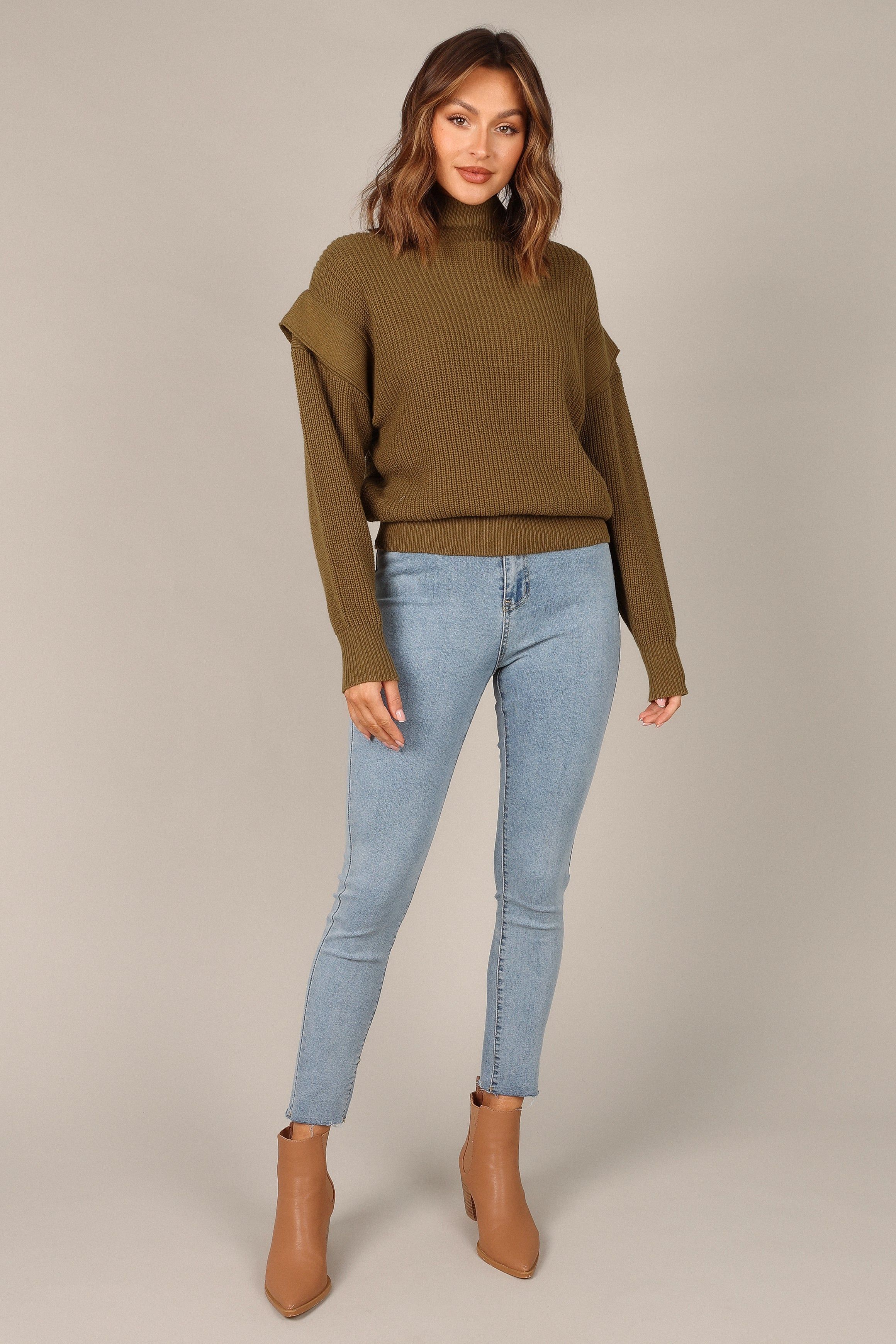 Cynthia Mock Neck Knit Sweater - Olive sold by Petal & Pup product image thumbnail 2