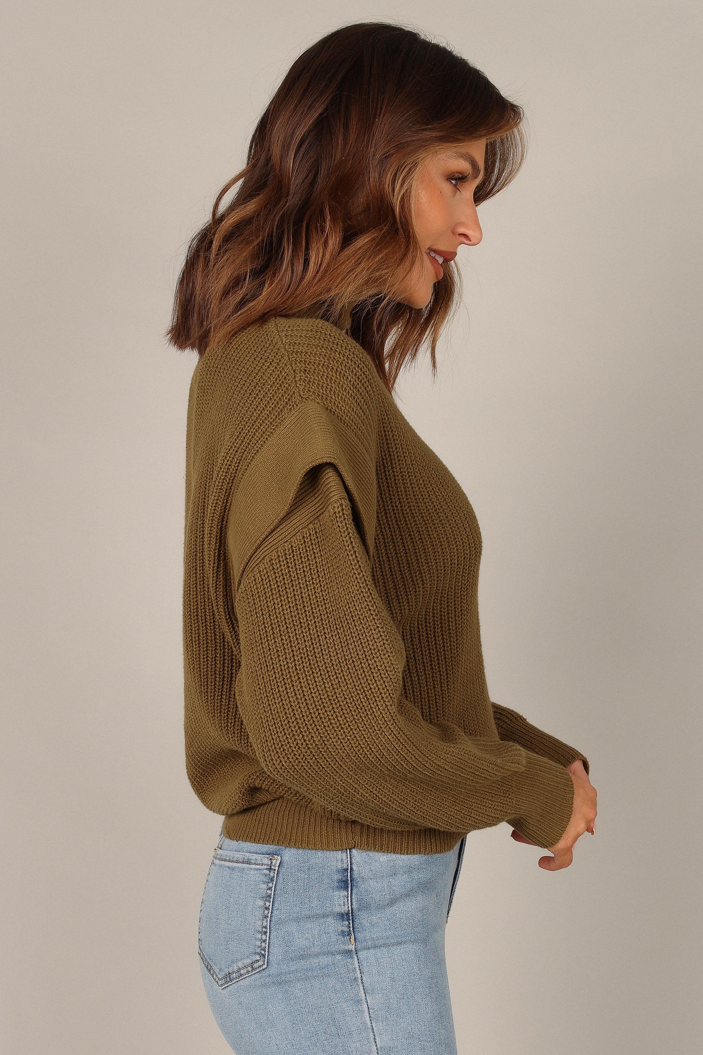 Cynthia Mock Neck Knit Sweater - Olive sold by Petal & Pup product image thumbnail 7