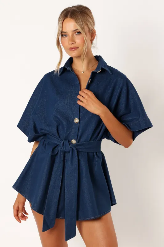 Harriette Romper - Dark Denim sold by Petal & Pup