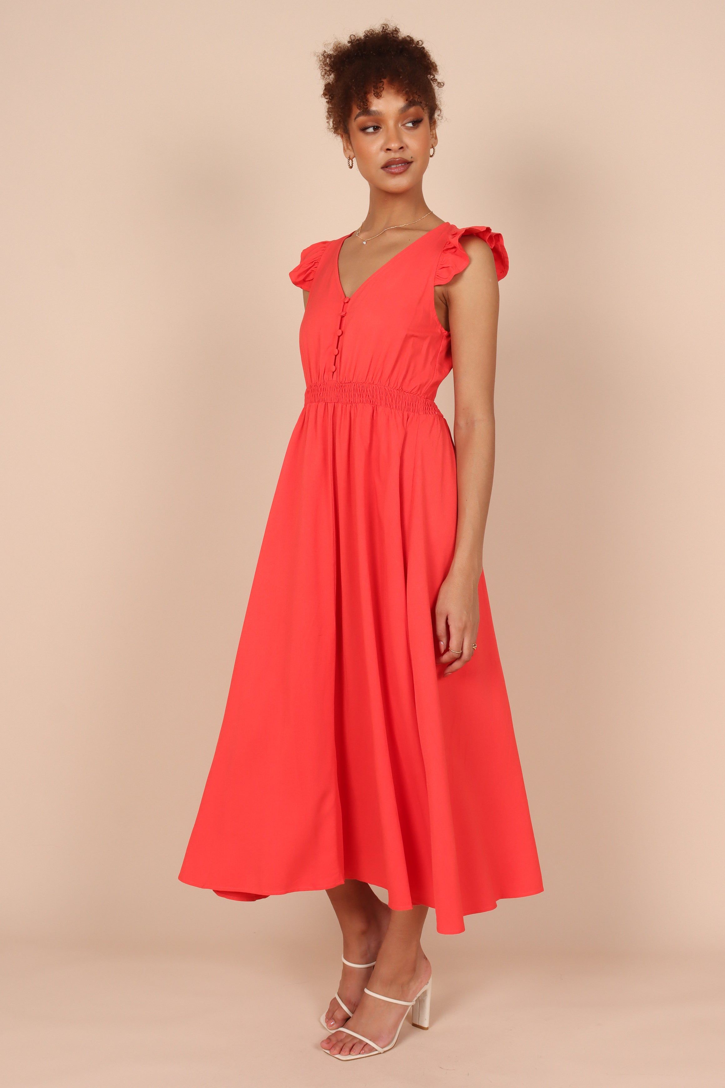 Cassatt Frill Cap Sleeve Midi Dress - Red sold by Petal & Pup product image thumbnail 5
