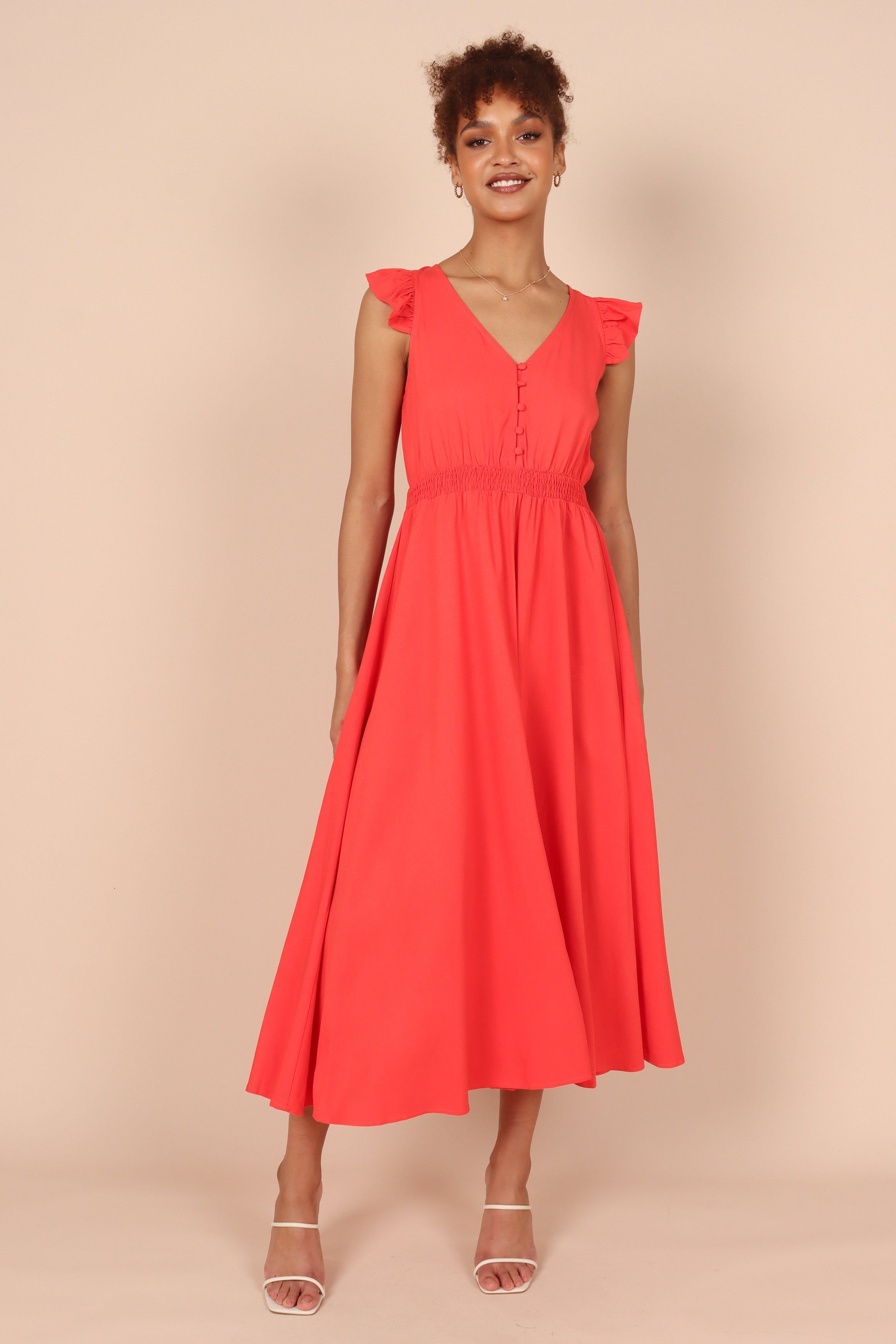 Cassatt Frill Cap Sleeve Midi Dress - Red sold by Petal & Pup product image thumbnail 3