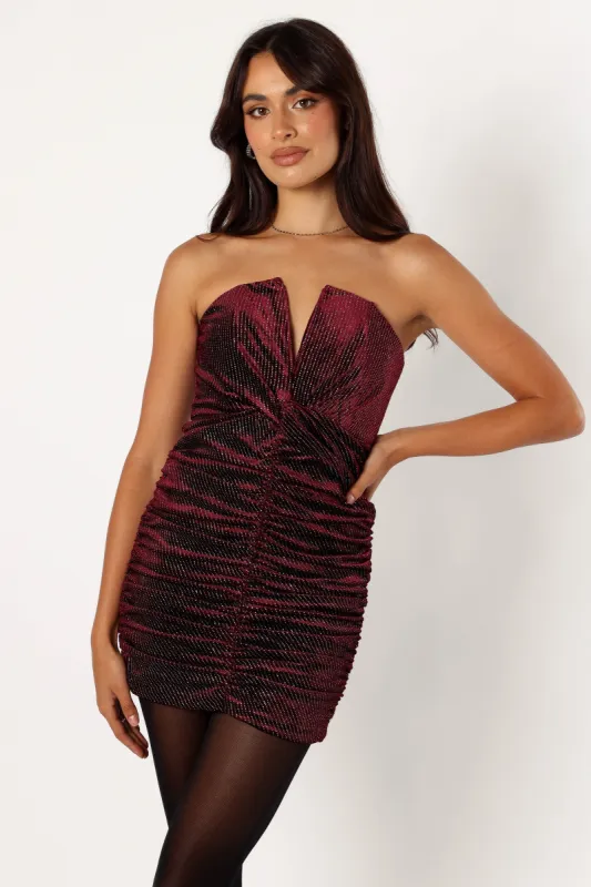 Gilbert Ruched Mini Dress - Merlot sold by Petal & Pup