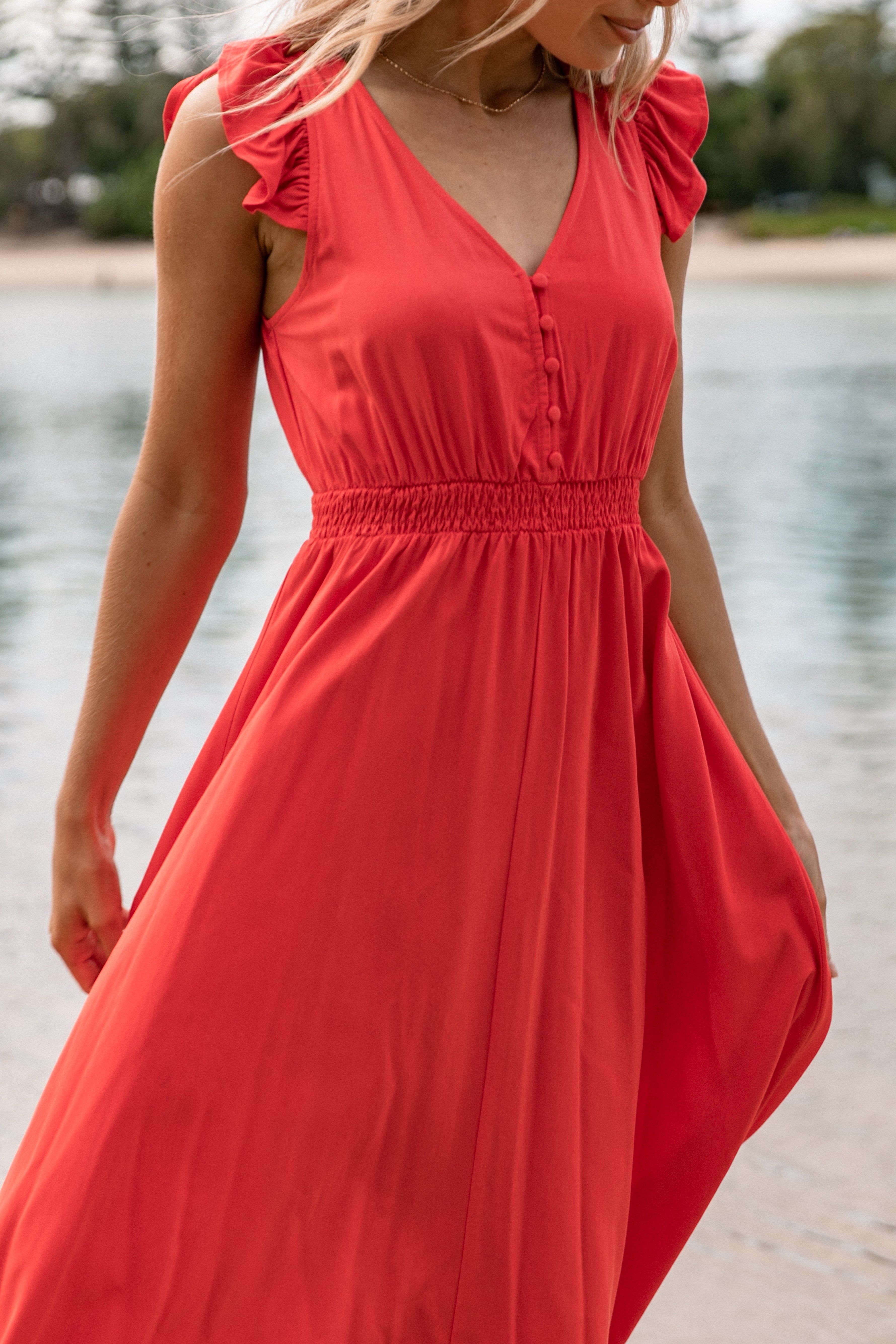 Cassatt Frill Cap Sleeve Midi Dress - Red sold by Petal & Pup product image thumbnail 2