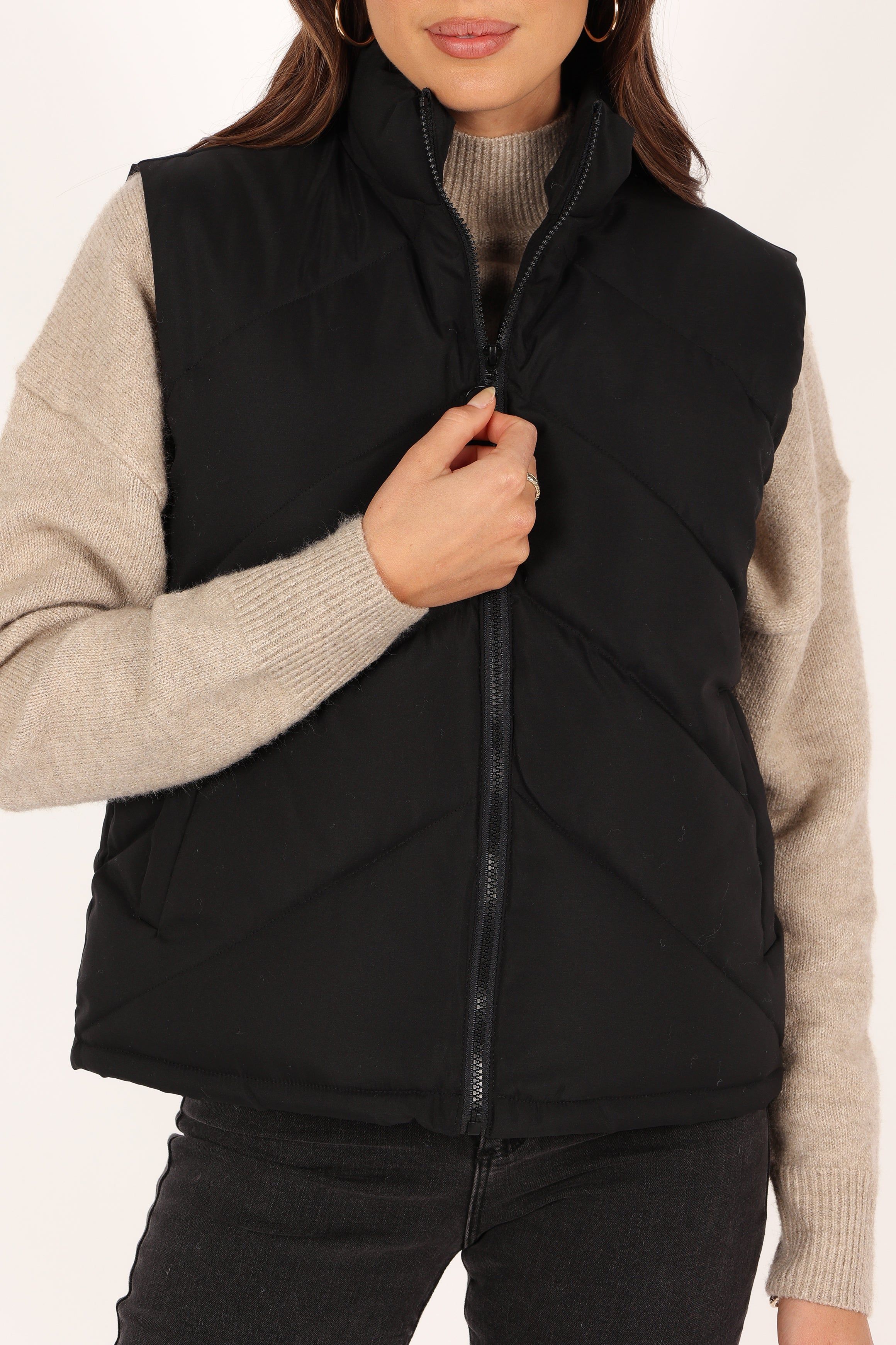 Piper Chevron Quilted Puffer Vest - Black sold by Petal & Pup product image thumbnail 2