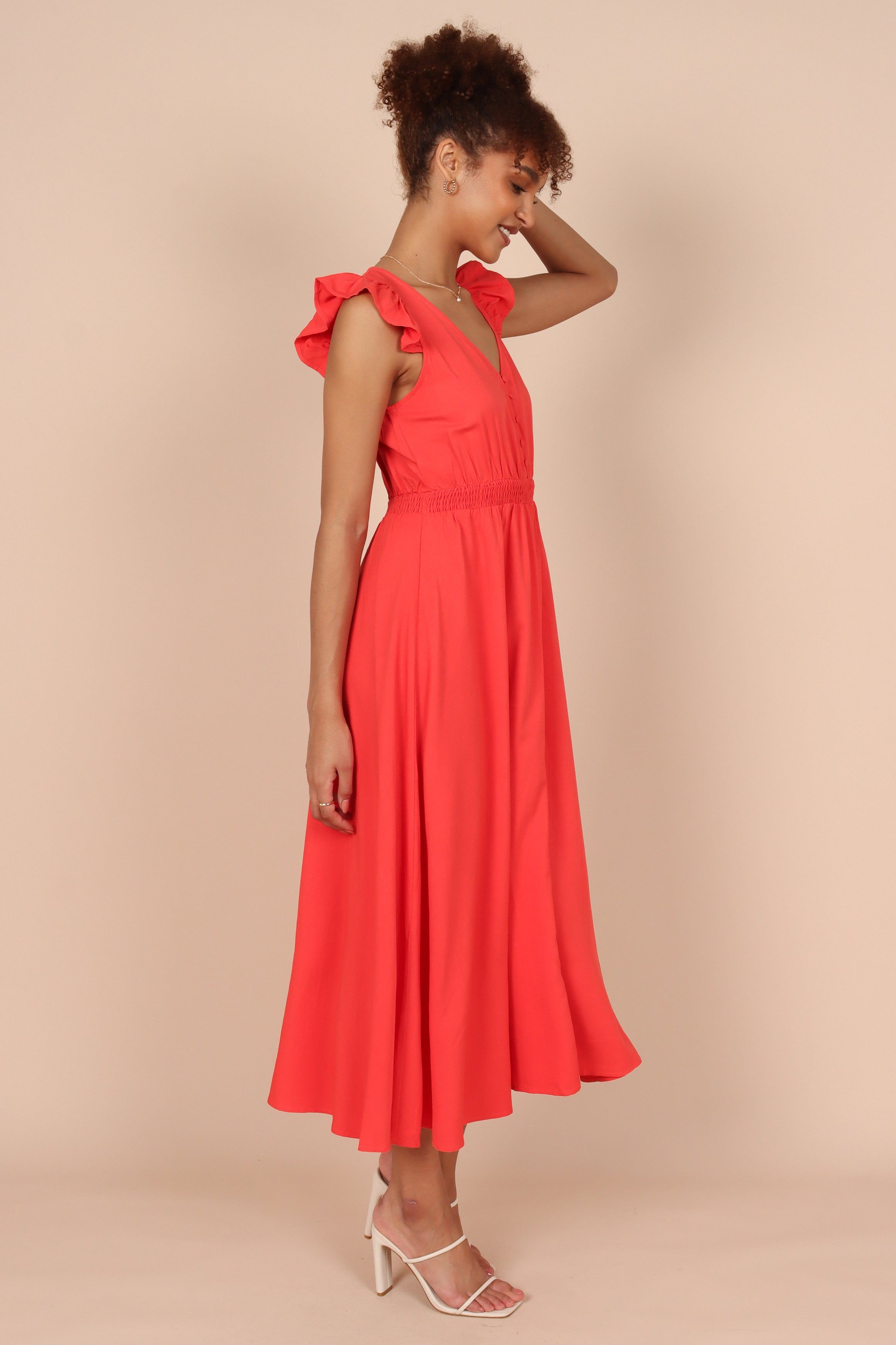 Cassatt Frill Cap Sleeve Midi Dress - Red sold by Petal & Pup product image thumbnail 7