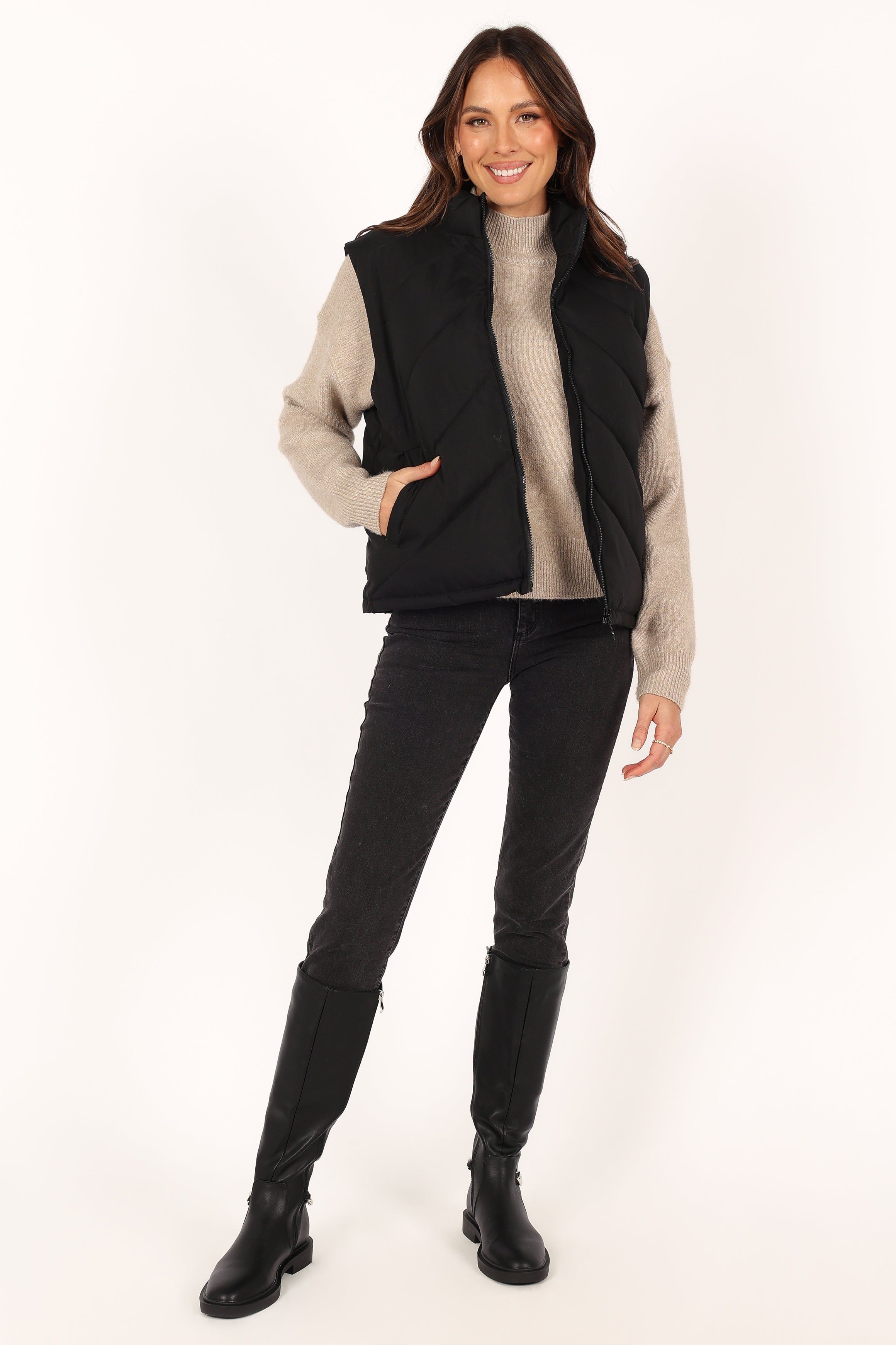 Piper Chevron Quilted Puffer Vest - Black sold by Petal & Pup product image thumbnail 3