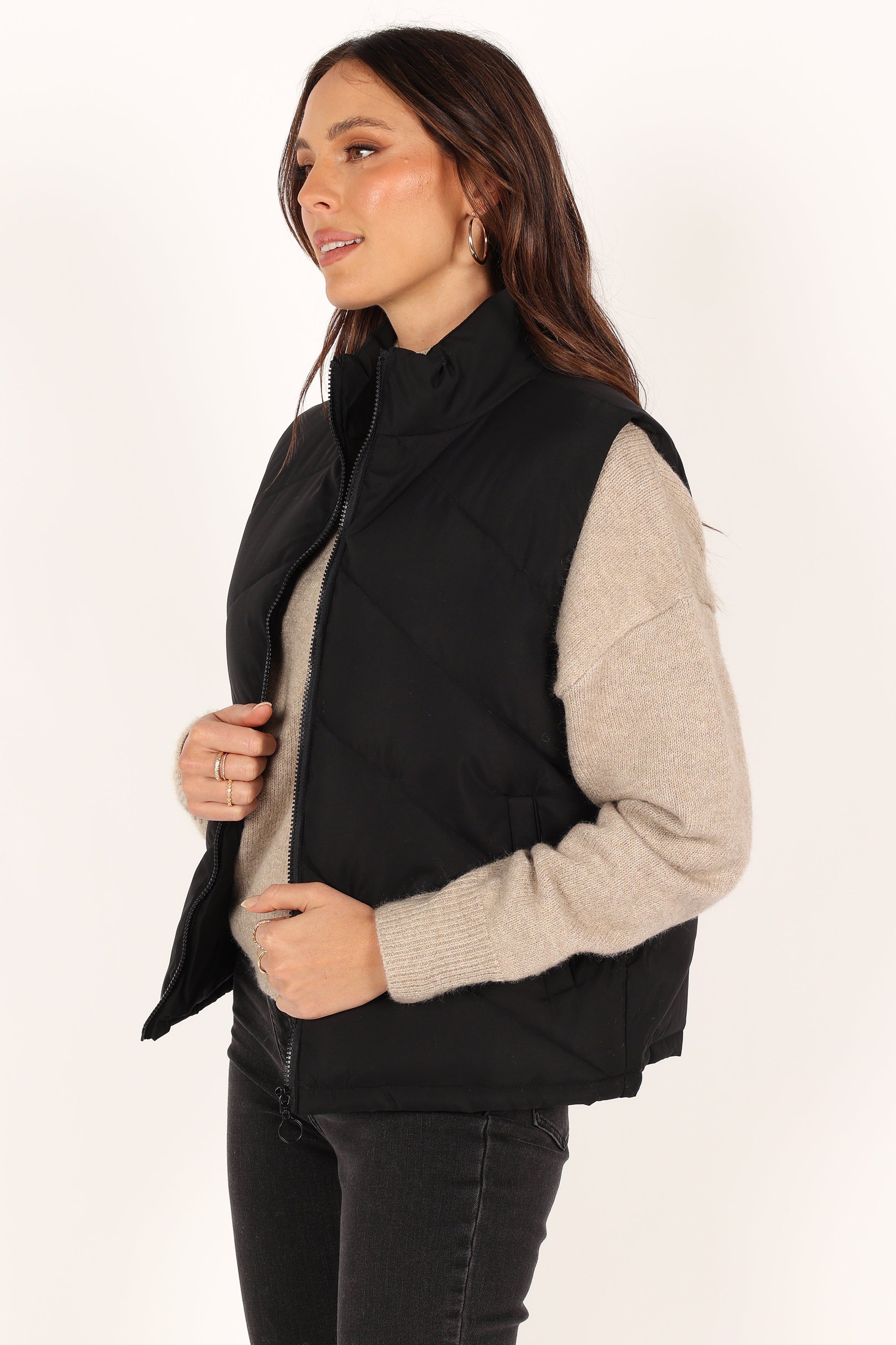 Piper Chevron Quilted Puffer Vest - Black sold by Petal & Pup product image thumbnail 4