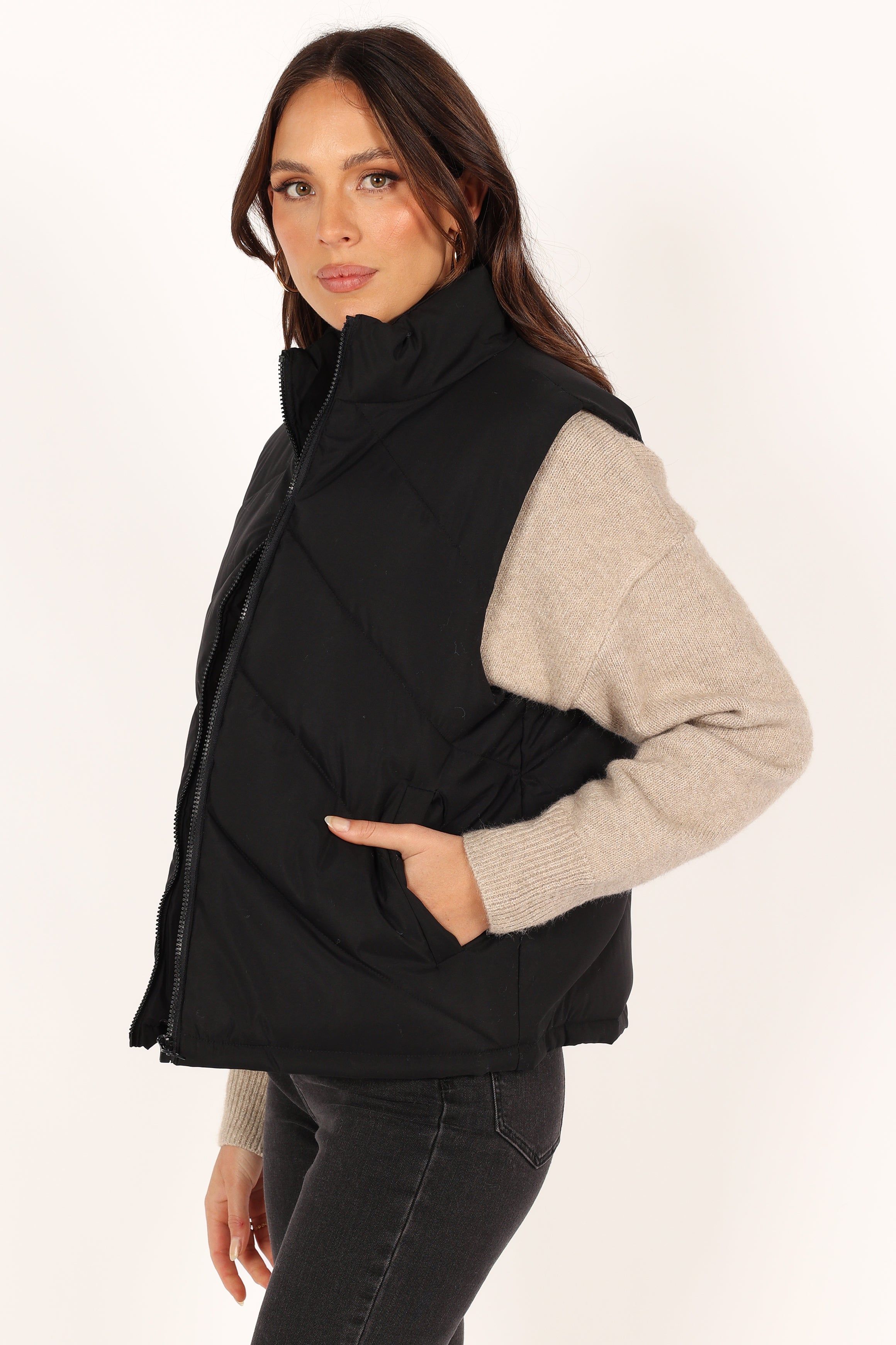 Piper Chevron Quilted Puffer Vest - Black sold by Petal & Pup product image thumbnail 5