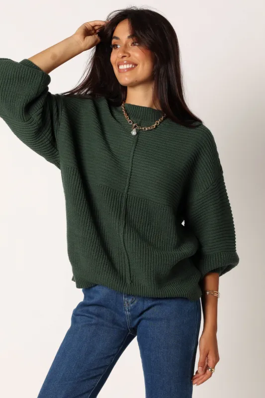 Meredith Ribbed Crewneck Knit Sweater - Green made by Petal & Pup