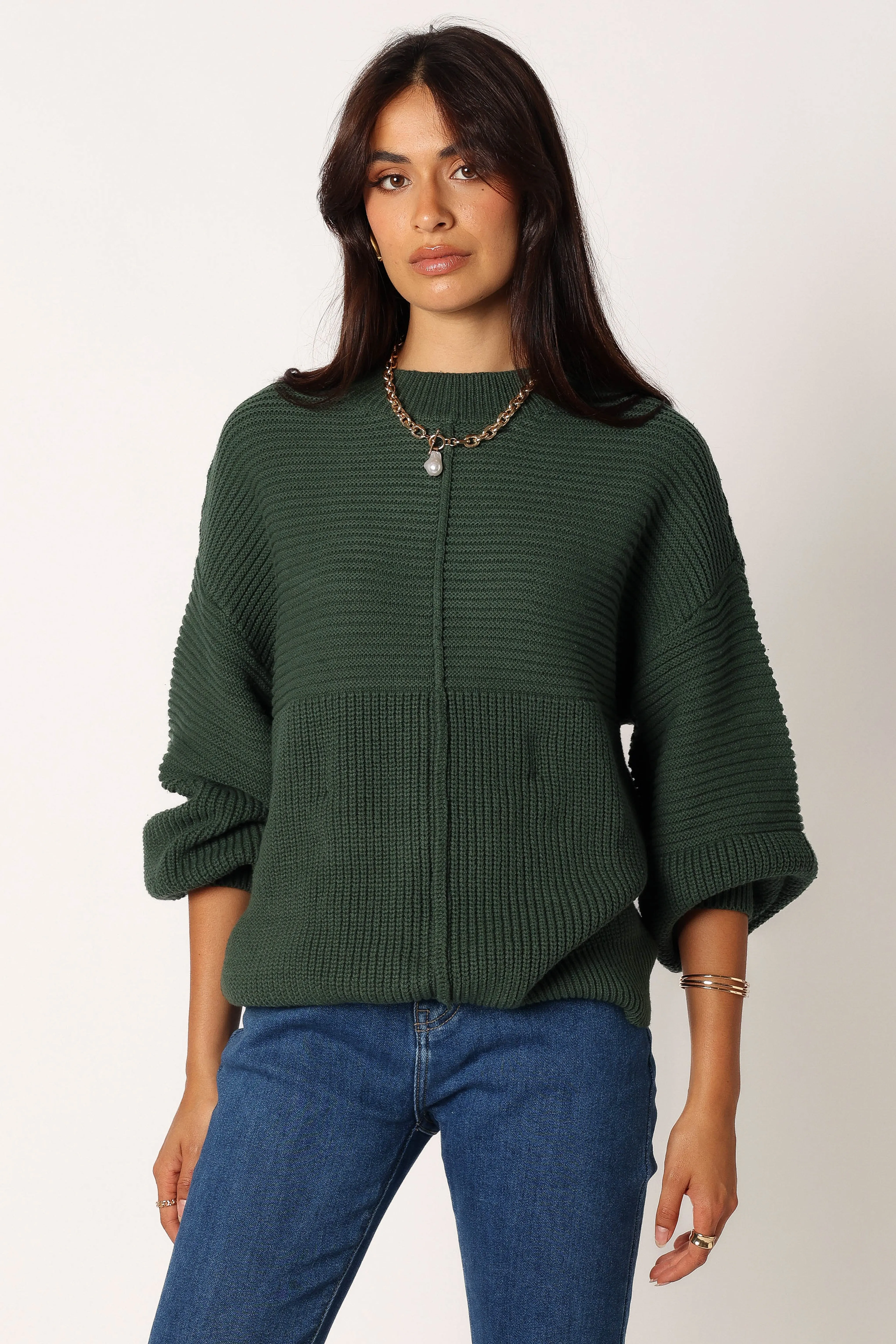 Meredith Ribbed Crewneck Knit Sweater - Green sold by Petal & Pup product image thumbnail 2