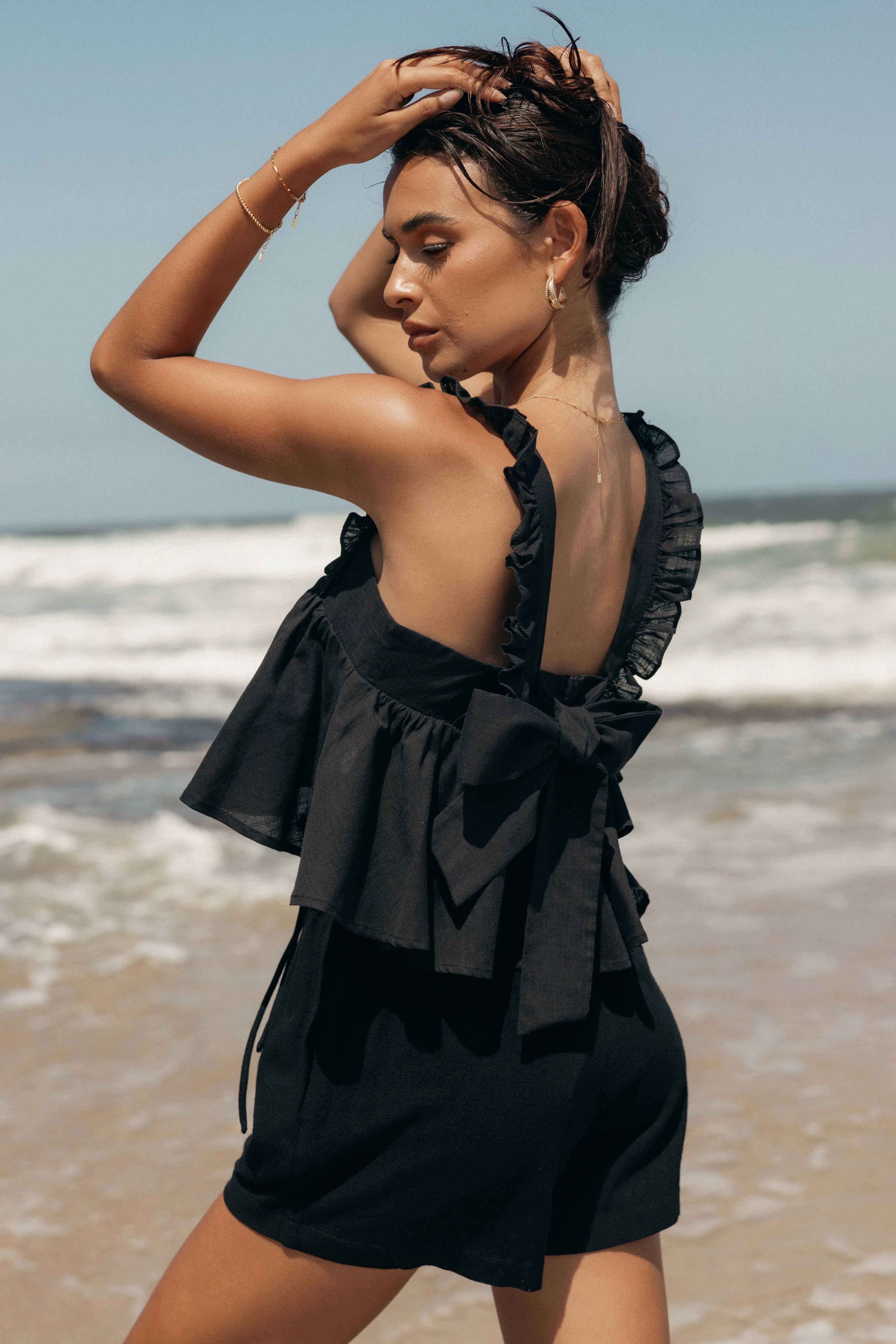 Raye Ruffle Strap Top - Black sold by Petal & Pup product image thumbnail 2