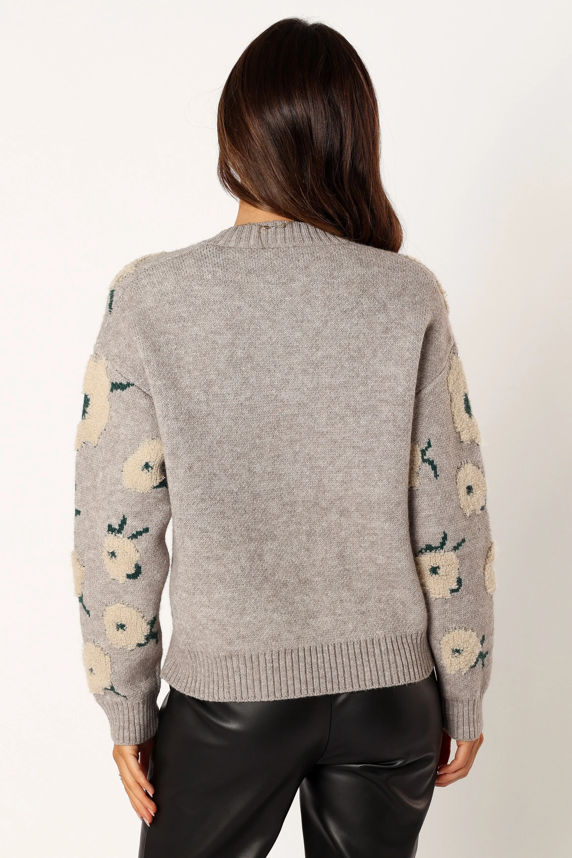 Aubrielle All Over Flower Knit Sweater - Grey Green sold by Petal & Pup product image thumbnail 3