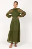 Julip Sheer Long Sleeve Maxi Dress - Olive sold by Petal & Pup