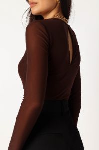 Kellie Mesh Long Sleeve Bodysuit - Brown sold by Petal & Pup