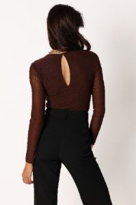 Kellie Mesh Long Sleeve Bodysuit - Brown sold by Petal & Pup