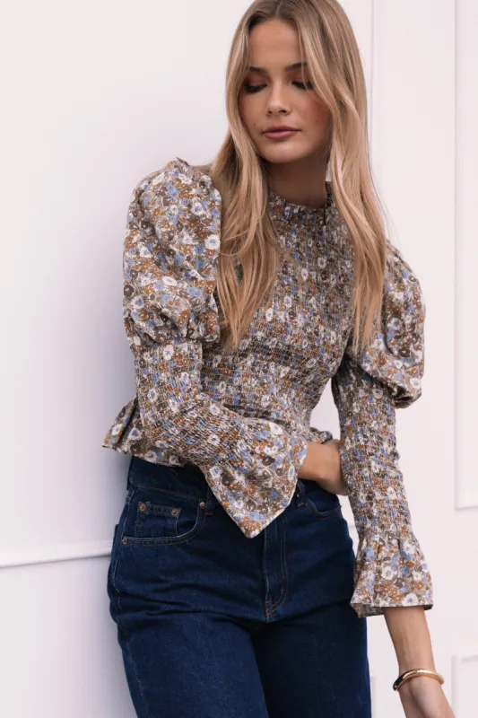Novah Long Sleeve Top - Olive Floral made by Petal & Pup