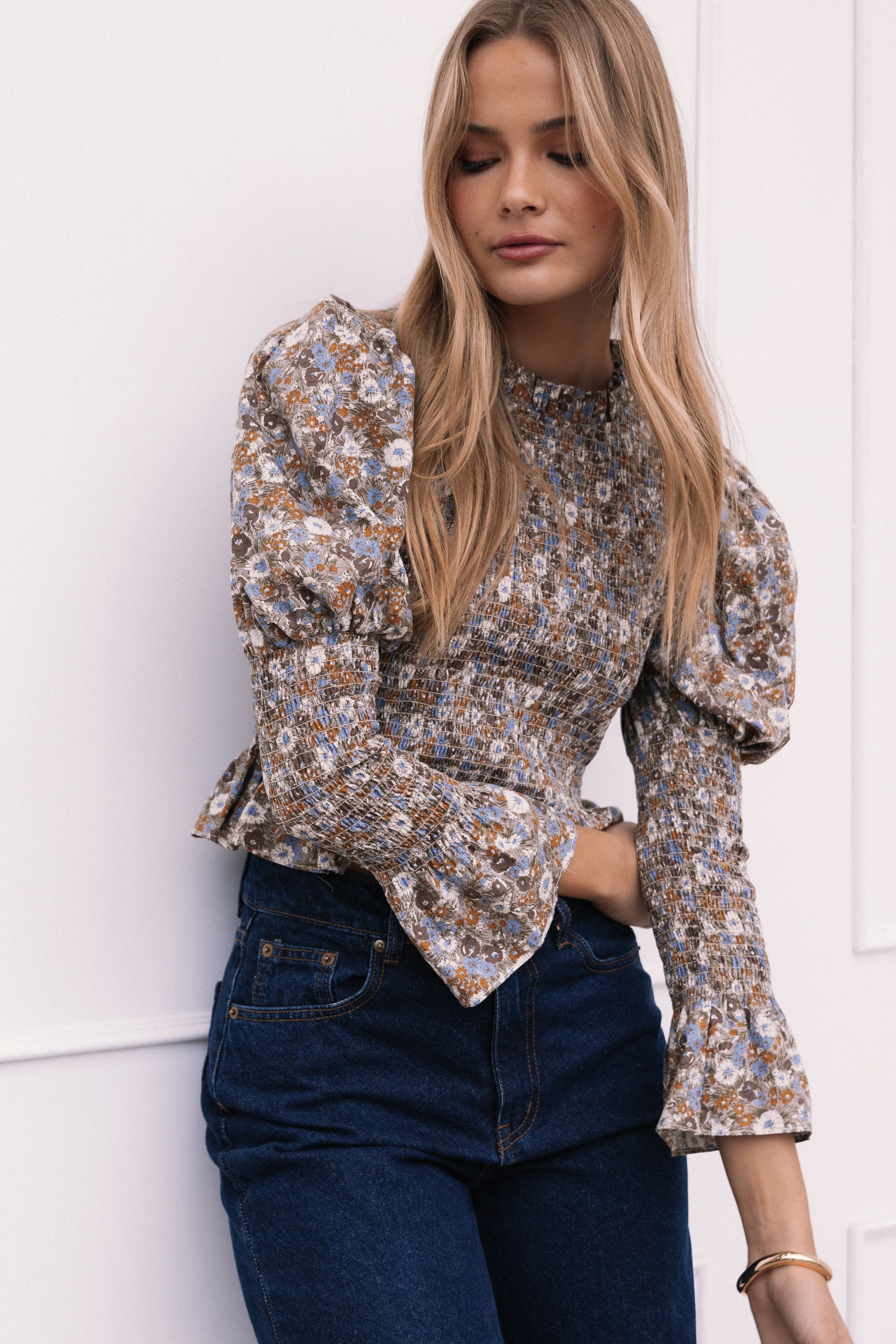 Novah Long Sleeve Top - Olive Floral sold by Petal & Pup
