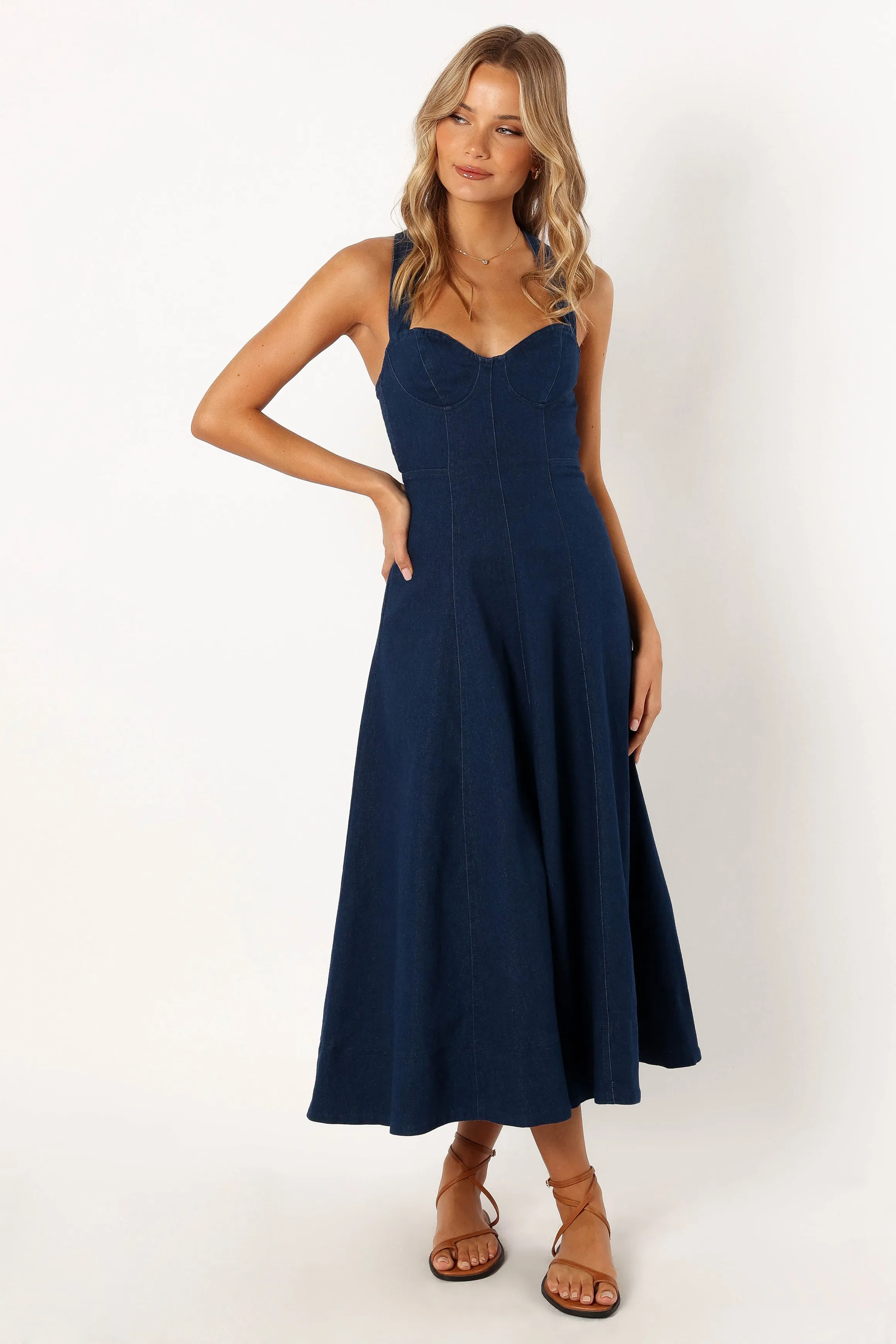 Everly Crossback Midi Dress - Denim sold by Petal & Pup product image thumbnail 3