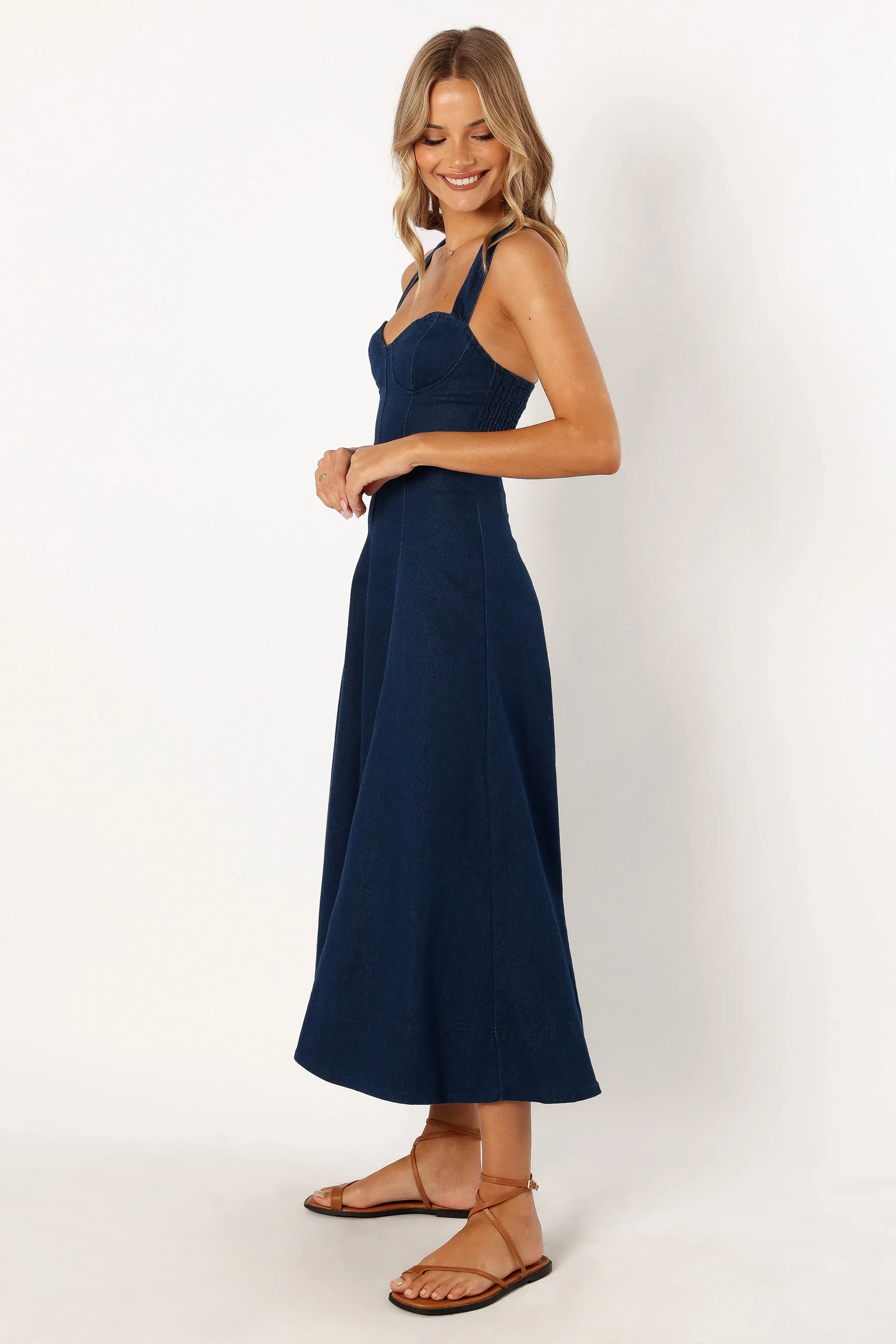Everly Crossback Midi Dress - Denim sold by Petal & Pup product image thumbnail 4