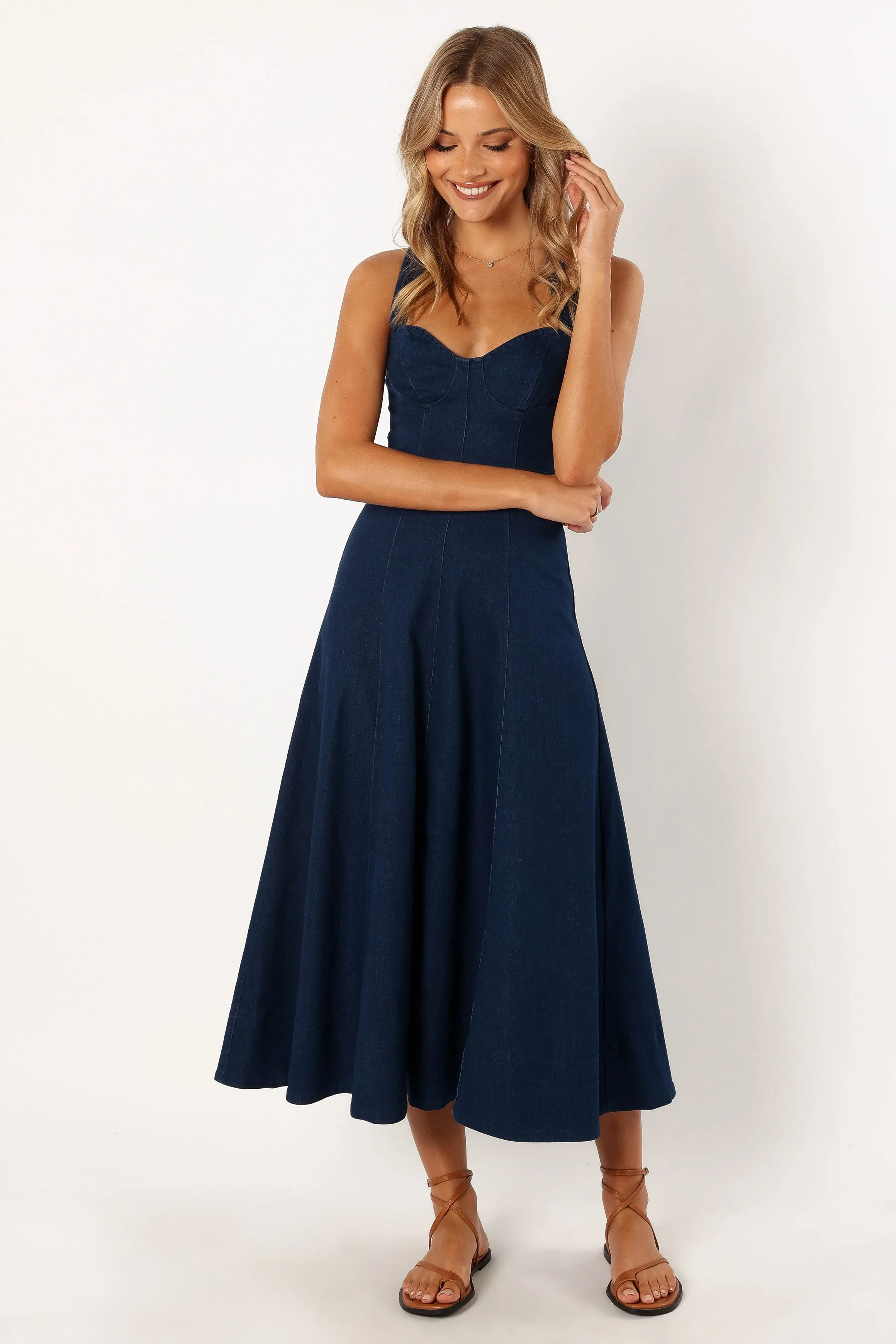 Everly Crossback Midi Dress - Denim sold by Petal & Pup product image thumbnail 2