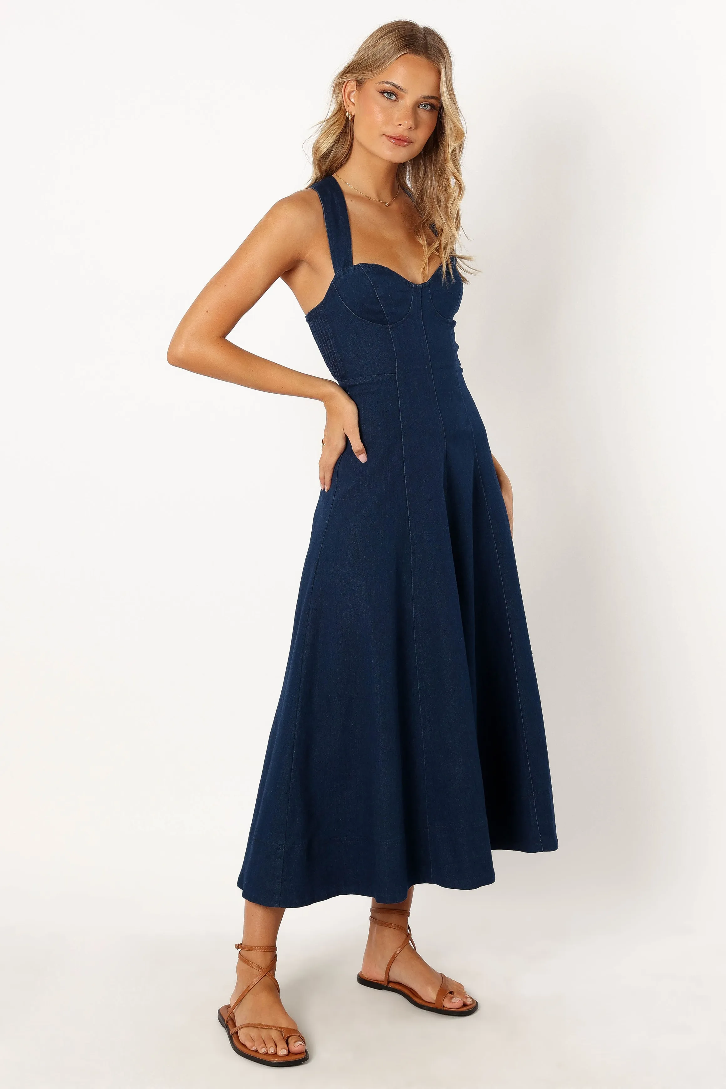 Everly Crossback Midi Dress - Denim sold by Petal & Pup